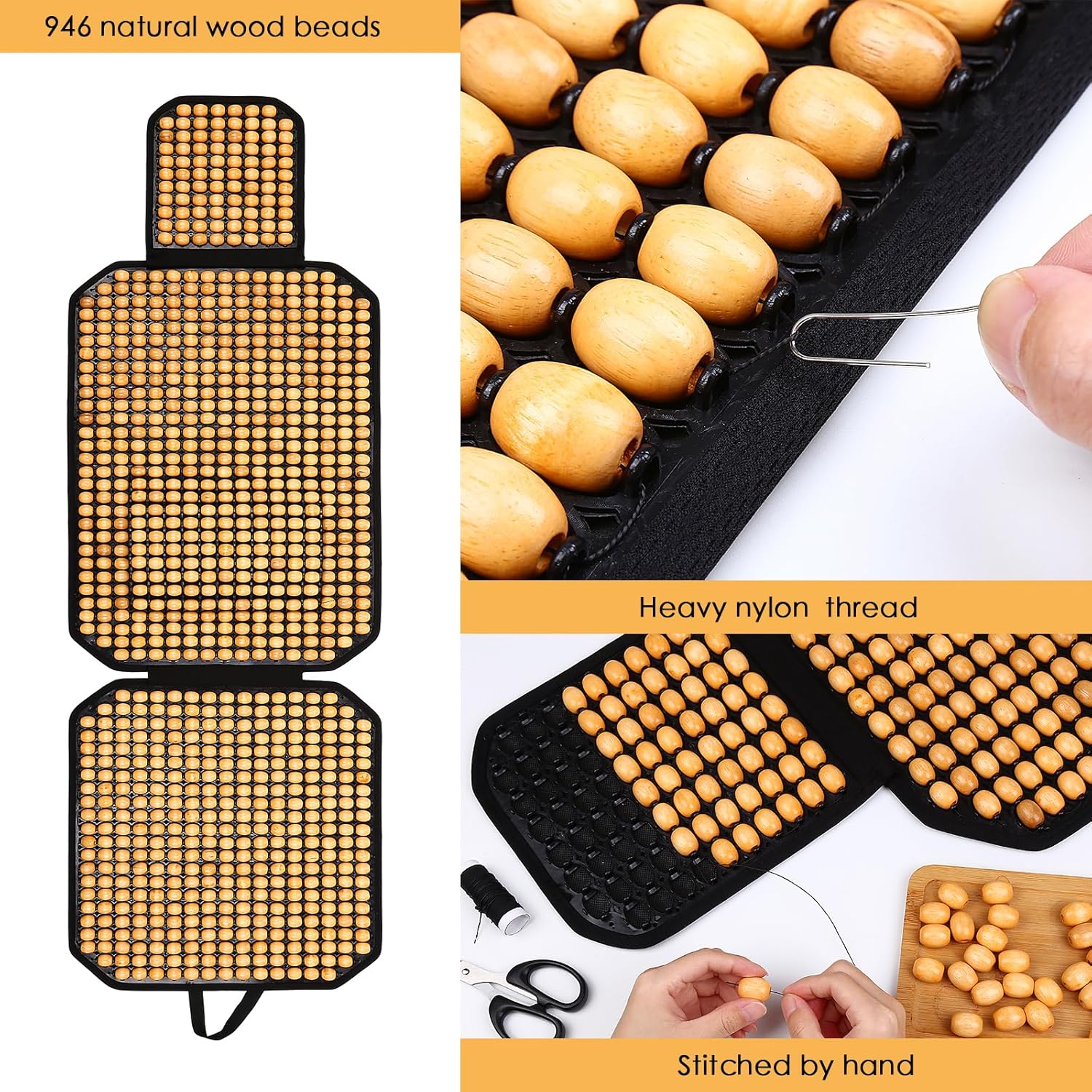 Fundas de asiento con cuentas, cojín de asiento de cuentas de madera de diseño ergonómico, almohadillas transpirables y refrescantes para
