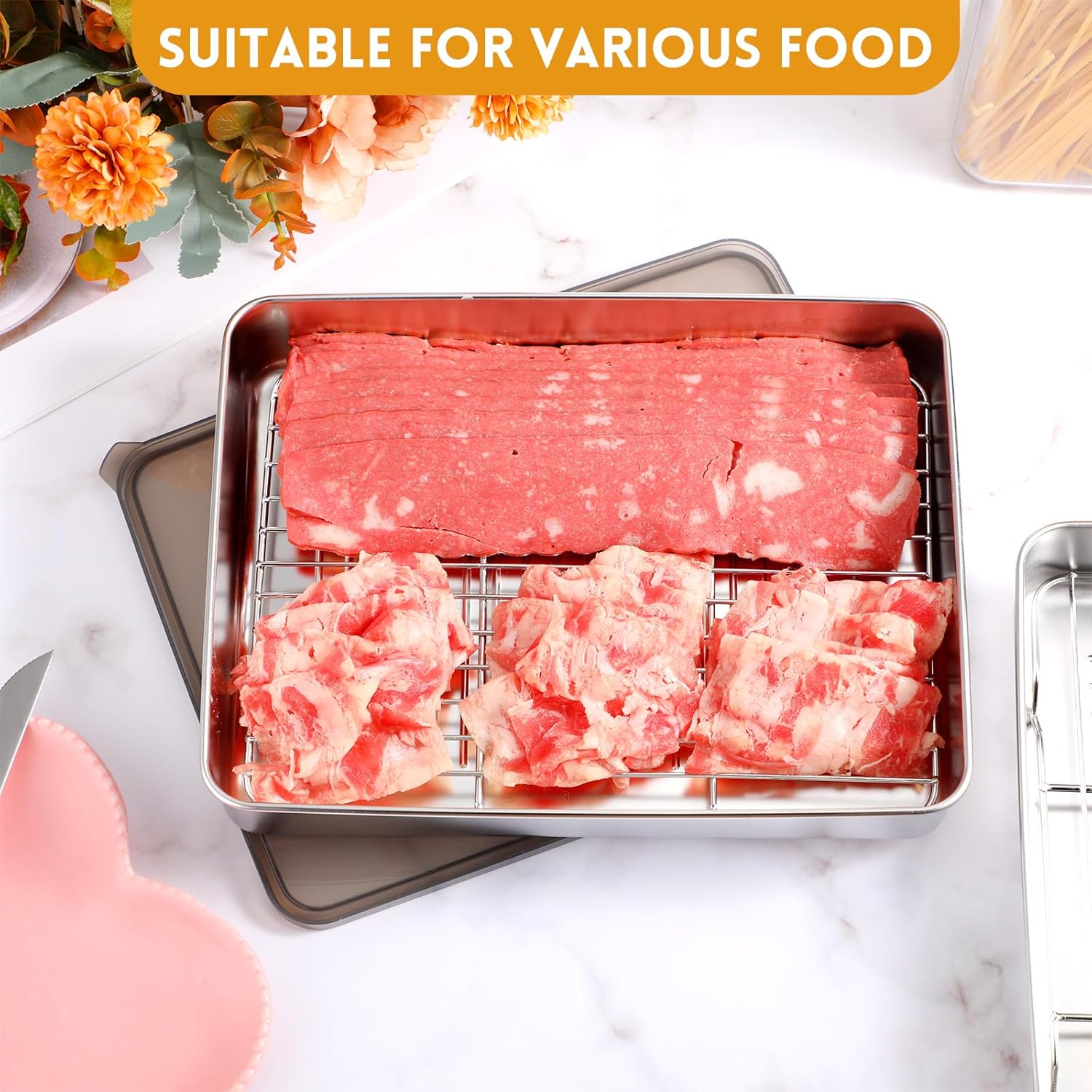 Paquete de 2 recipientes de tocino para refrigerador de acero inoxidable 304 herméticos recipientes de almacenamiento de carne de delicatessen