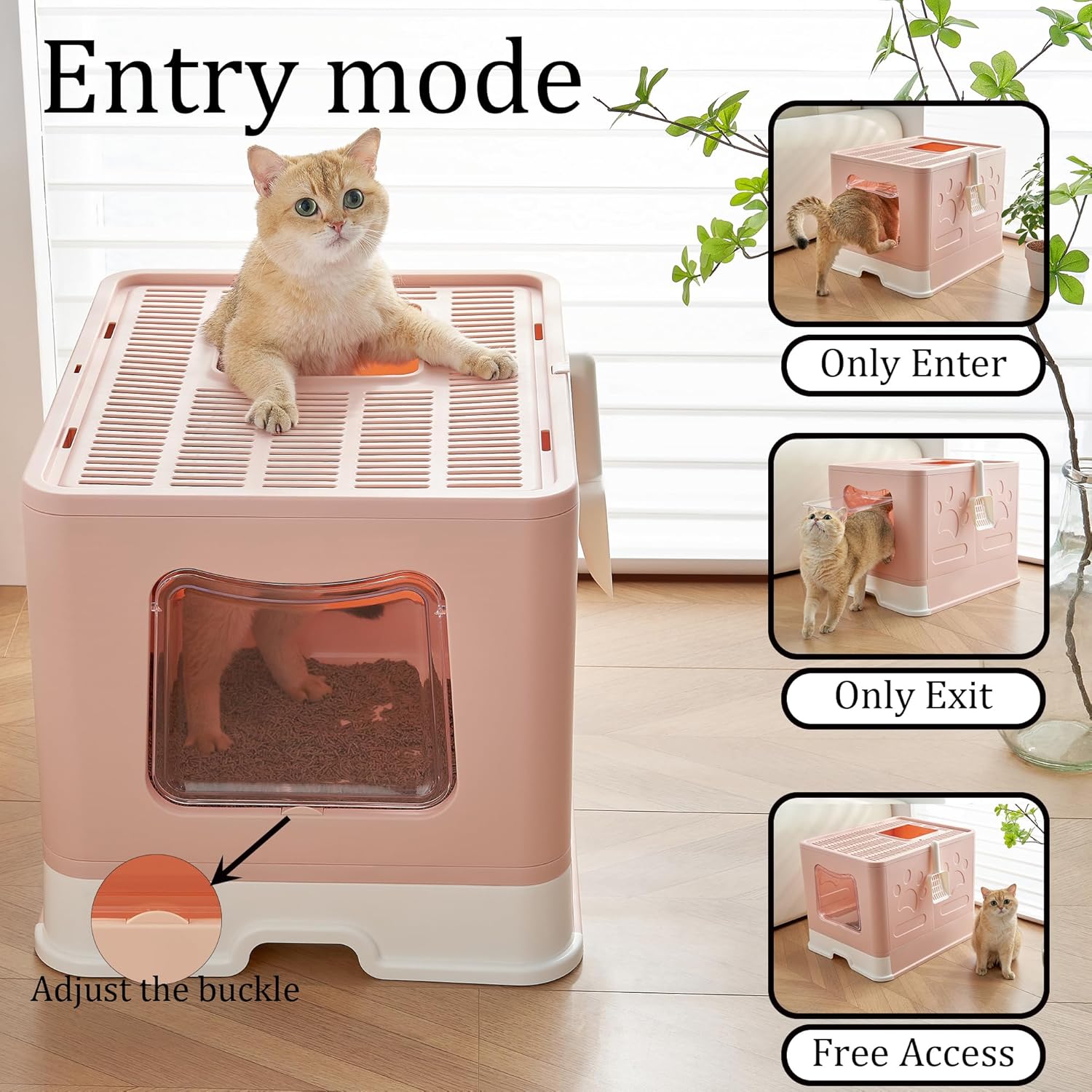 Caja de arena extragrande para gatos plegable con tapa cubierta, entrada superior cerrada, inodoro grande para gatos grandes con cuchara, bandeja de