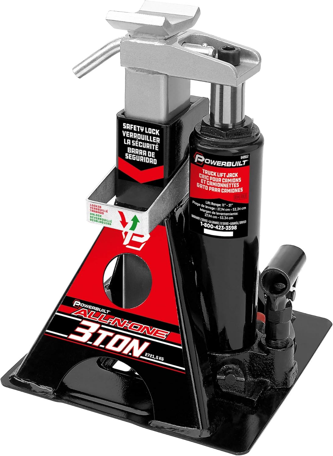 Powerbuilt 3 toneladas, gato de botella y gato soportes en uno, elevador de coche todo en uno de 6000 libras, Unijack para vehículos resistentes,