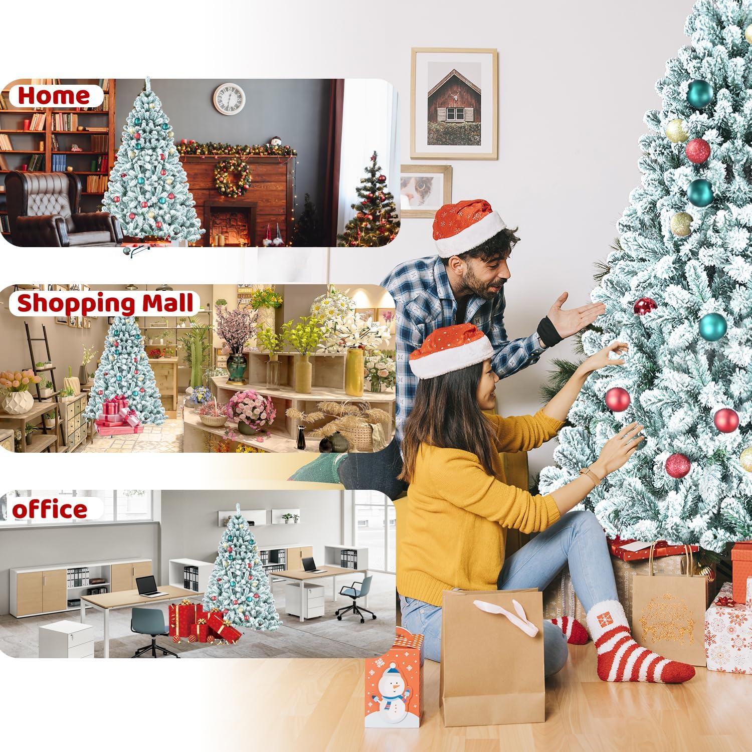 leheyhey Árbol de Navidad artificial con nieve de 6 pies, vista realista de abeto, fácil de montar con soportes de metal, adecuado para decoración