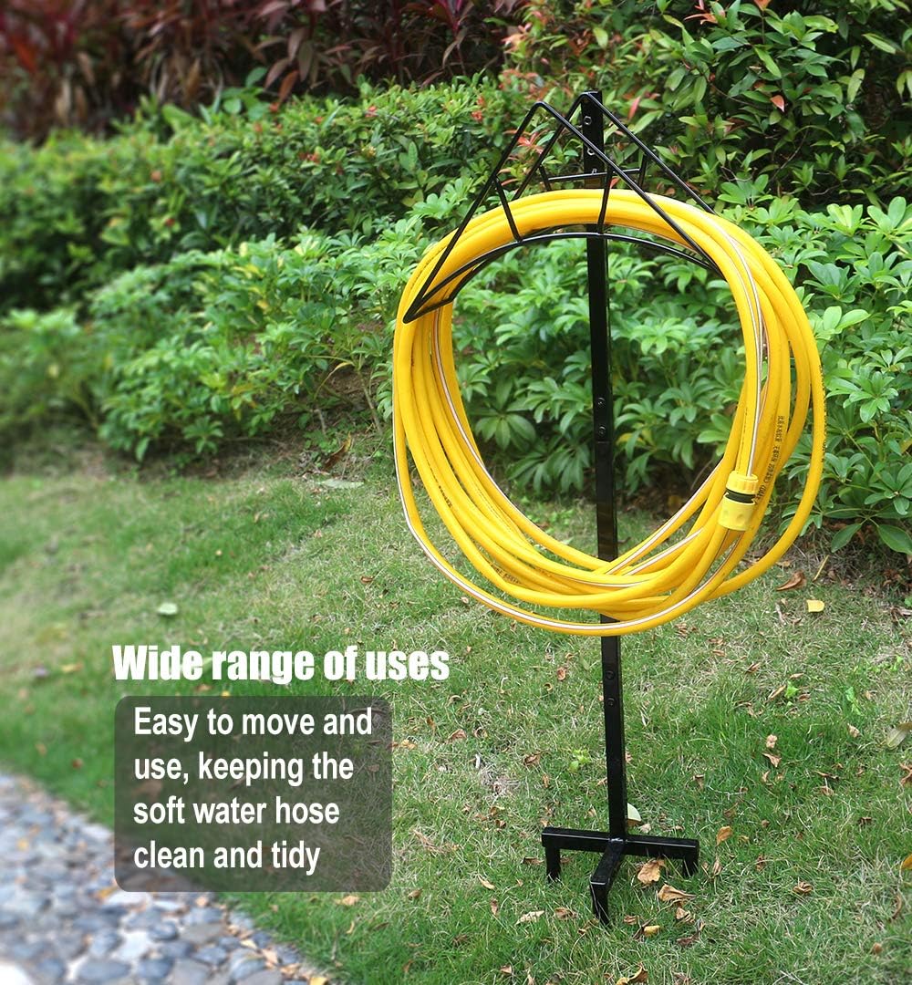 Soporte para manguera de jardín, soporte de manguera de agua de metal de pie, resistente, flexible, organizador de almacenamiento para césped y patio