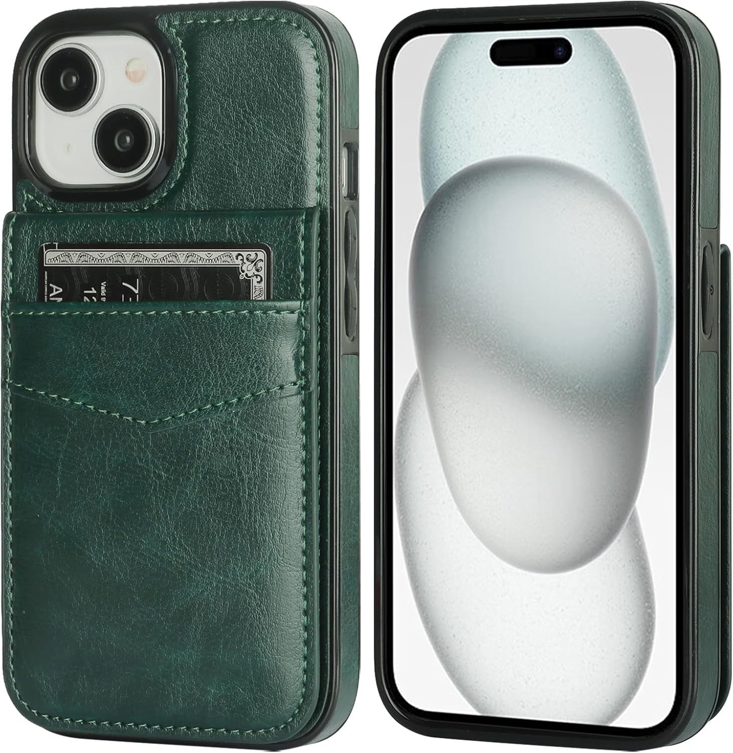 KIHUWEY Funda compatible con iPhone 15 con soporte para tarjeta de crédito, cierre magnético de cuero de alta calidad, función atril, funda