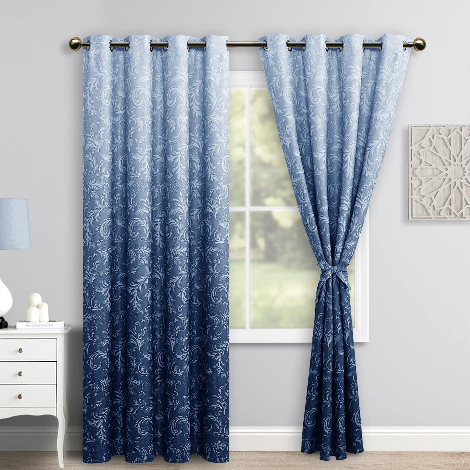 JIUZHEN París – Cortinas de damasco con estampado de cachemira para sala de estar, aislamiento térmico, reducción de ruido, patrón floral, con