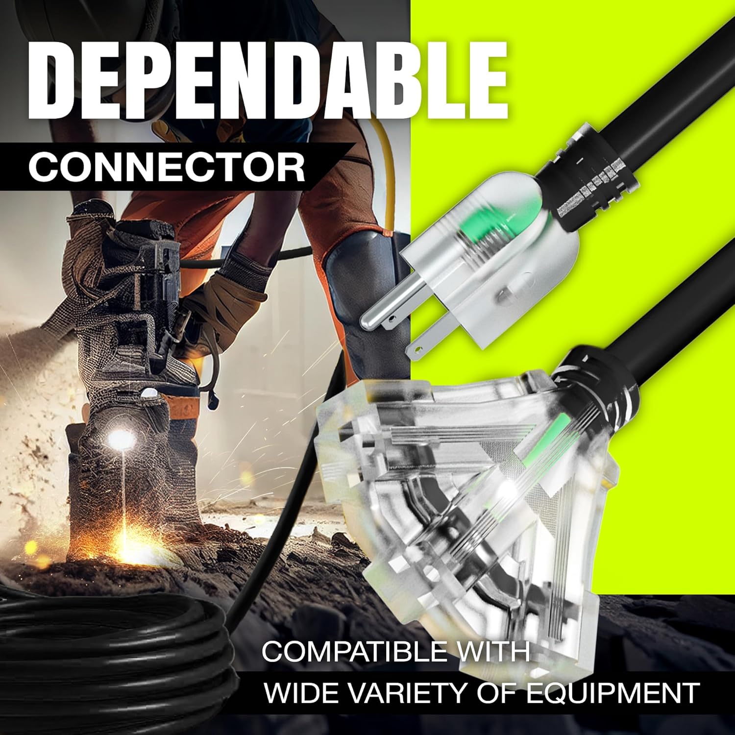 LifeSupplyUSA – Cable de extensión eléctrico de 75 pies para exteriores e interiores, impermeable, 3 clavijas, 3 salidas, SJTW, calibre 12, 15