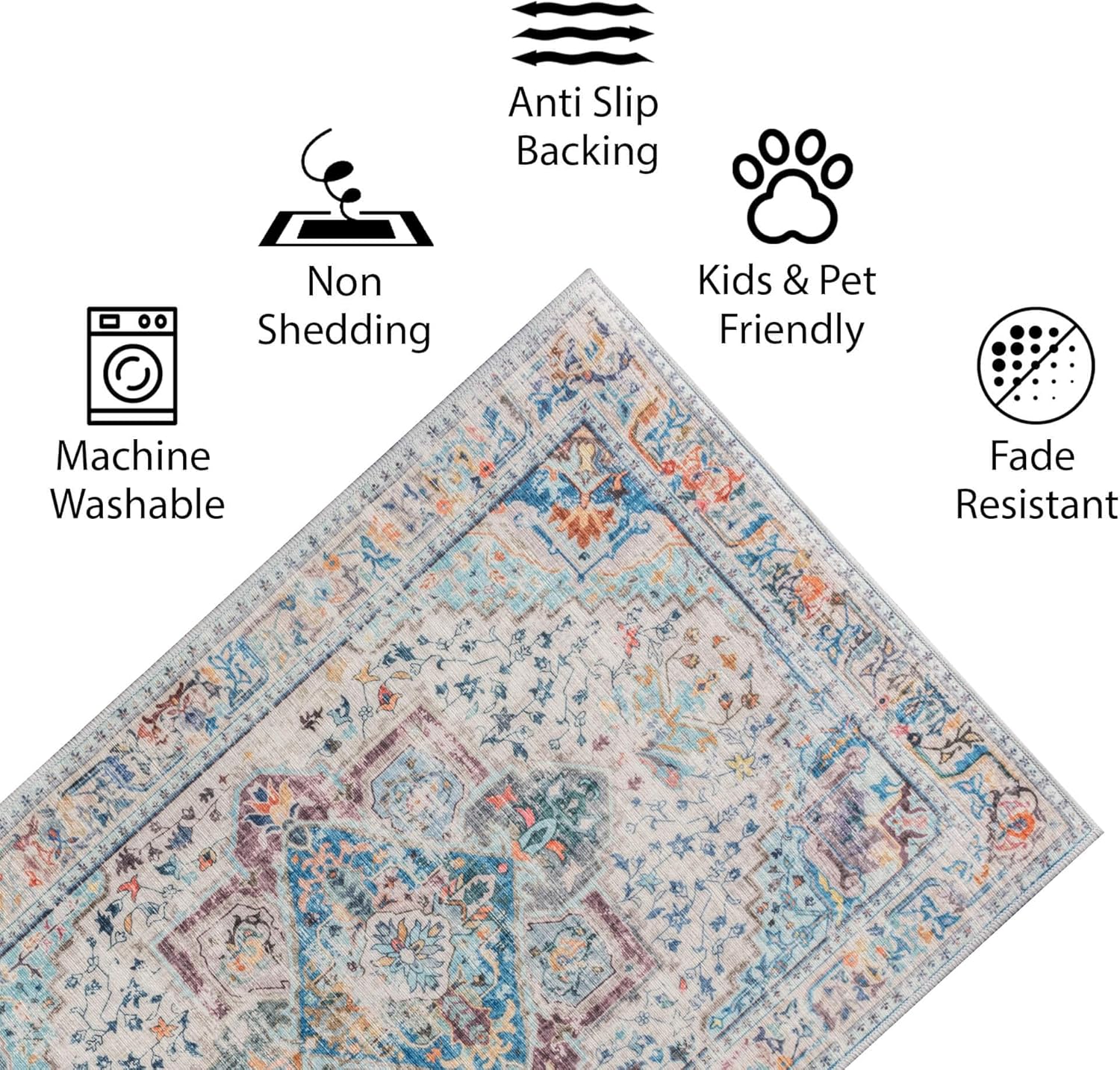 Vernal Atticus Alfombra antideslizante lavable a máquina, no se desprende, para sala de estar, dormitorio, comedor, pasillo, cocina, apta para