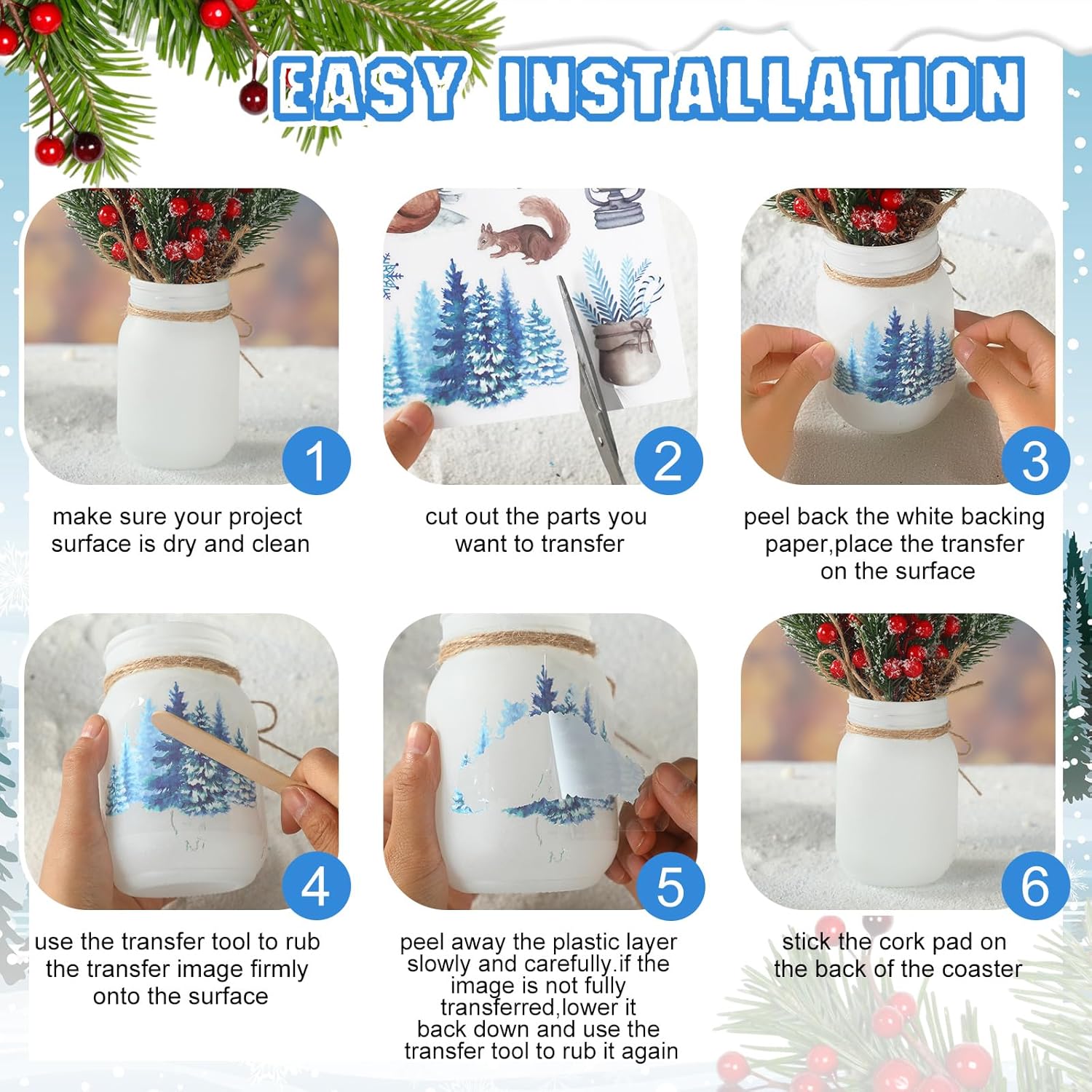 16 hojas de calcomanías de invierno para frotar en transferencias, calcomanías de estilo nieve, calcomanías para álbumes de recortes, calcomanías