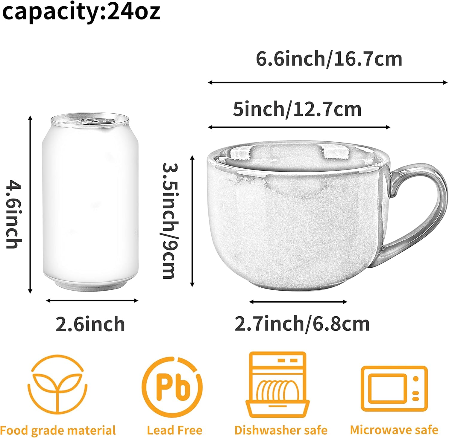 superyes Juego de 4 tazas de cerámica jumbo, tazas redondas de 24 onzas para cereales capuchino, cuencos de sopa con mango de fácil agarre, aptos