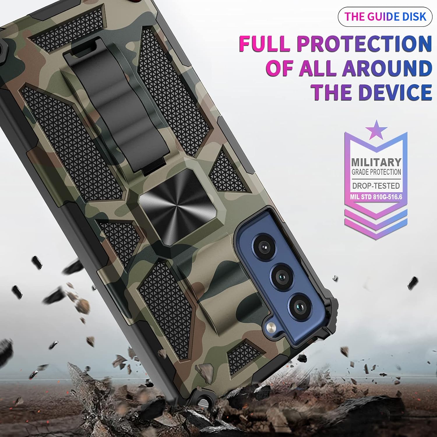 Funda para Samsung Galaxy S21 (no compatible con S21 Plus), funda de camuflaje militar con protección de grado militar, probada en caídas y función