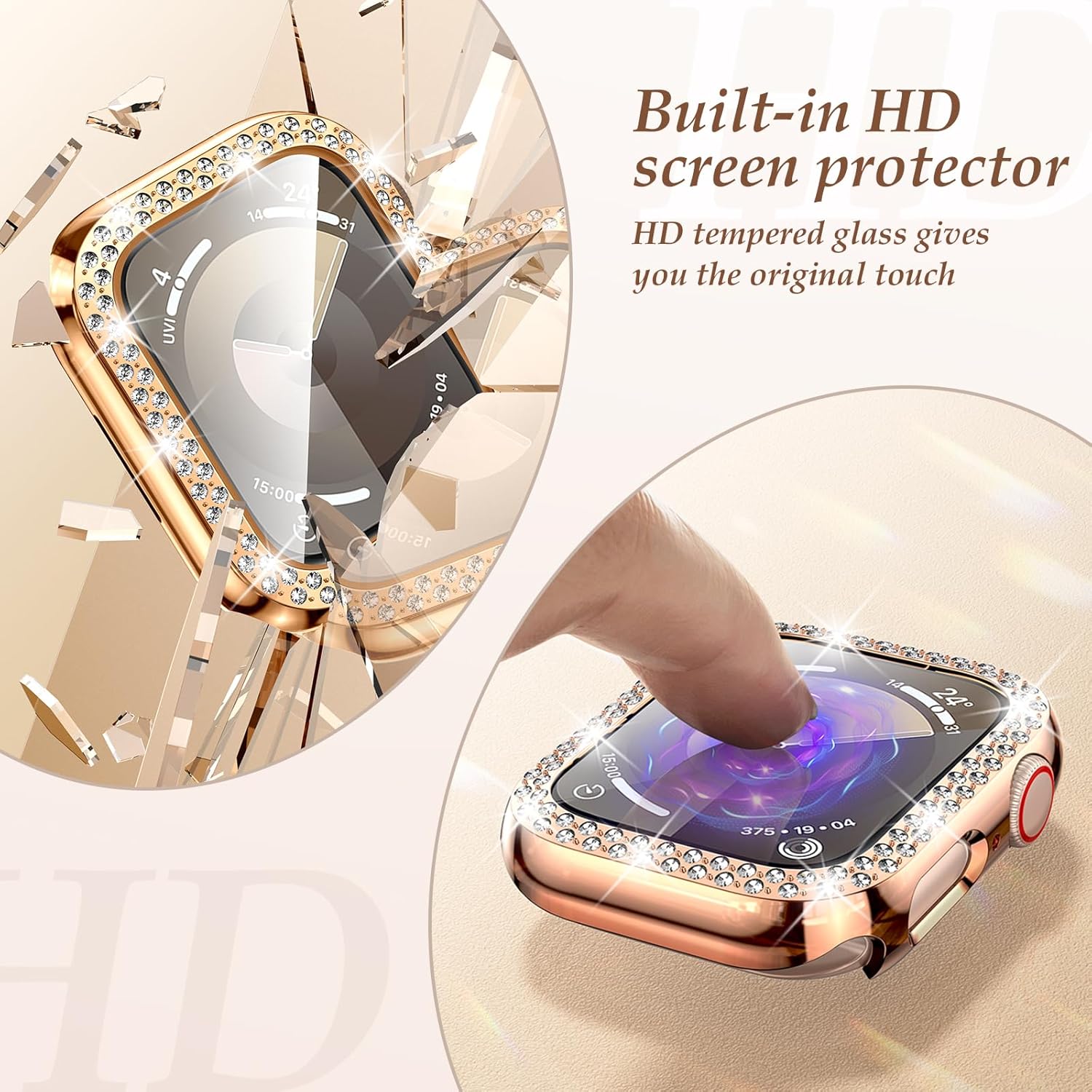 LETOID Correa y funda brillante compatible con Apple Watch de 1.77 pulgadas, 1.73 pulgadas, 1.61 pulgadas, 1.57 pulgadas, Series 9 8 7 6 5 4 SE para