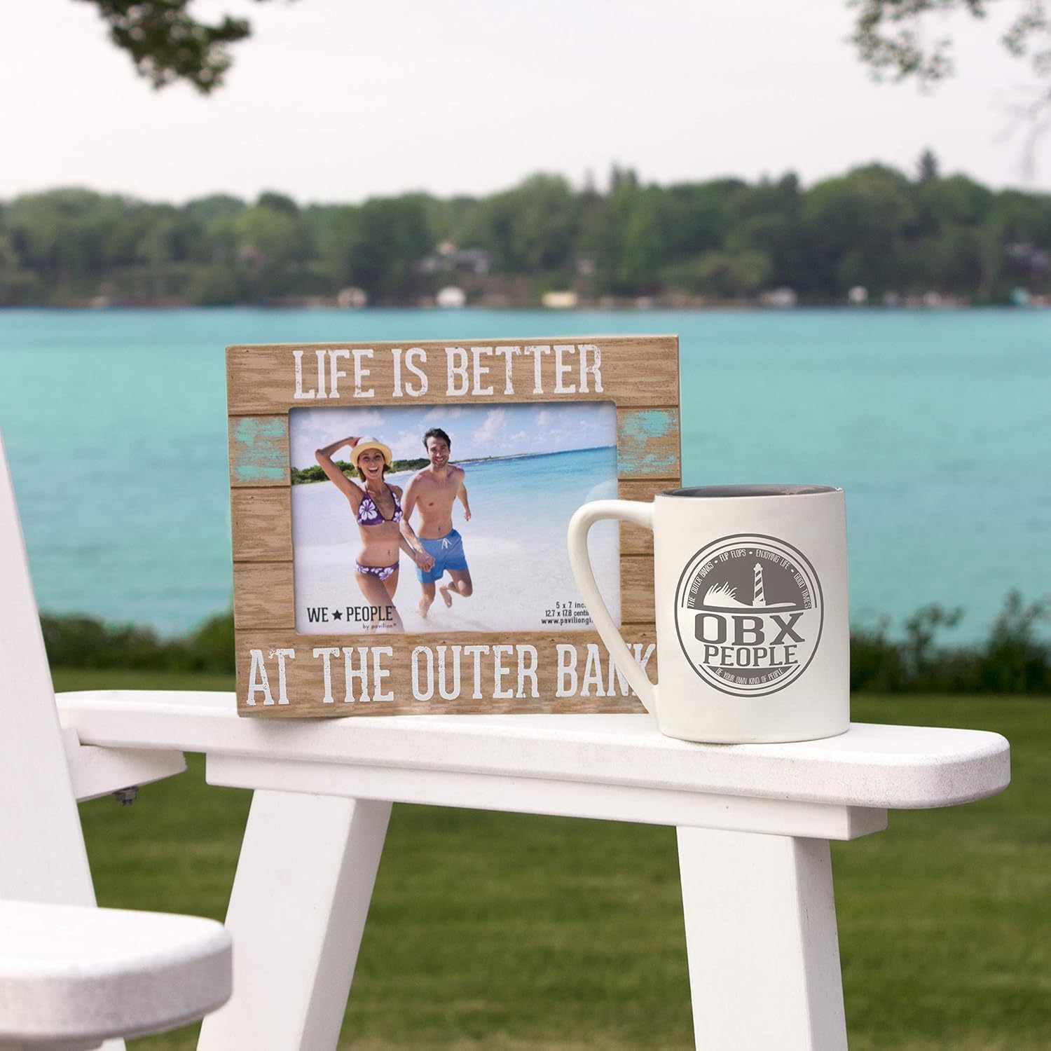 Pavilion Gift Company Taza de café gris y crema de 18 oz OBX People