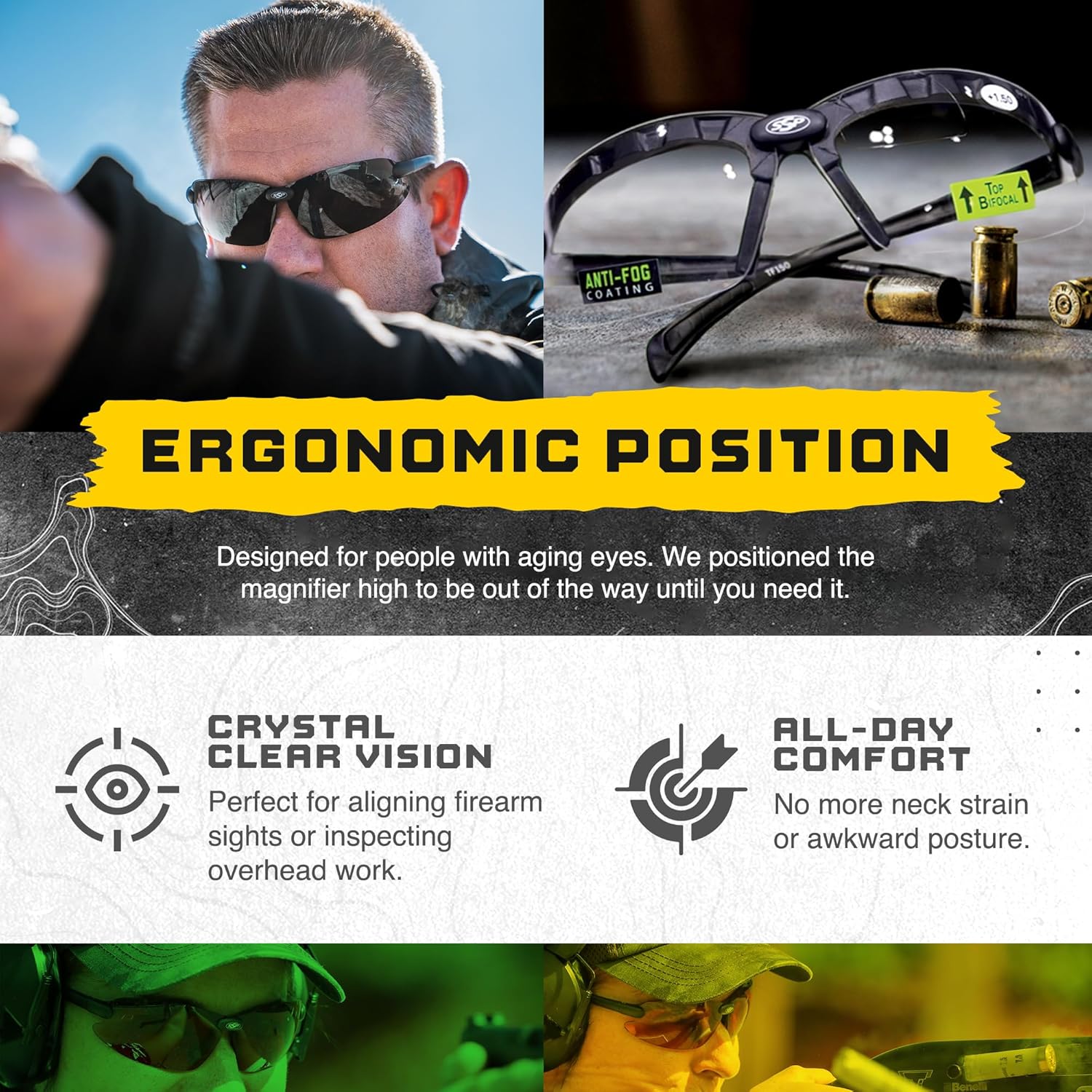 SSP Eyewear Top Focal Ultra Tactical Safety Shooting Glasses, HD A-Eye NVRfog Lenses
