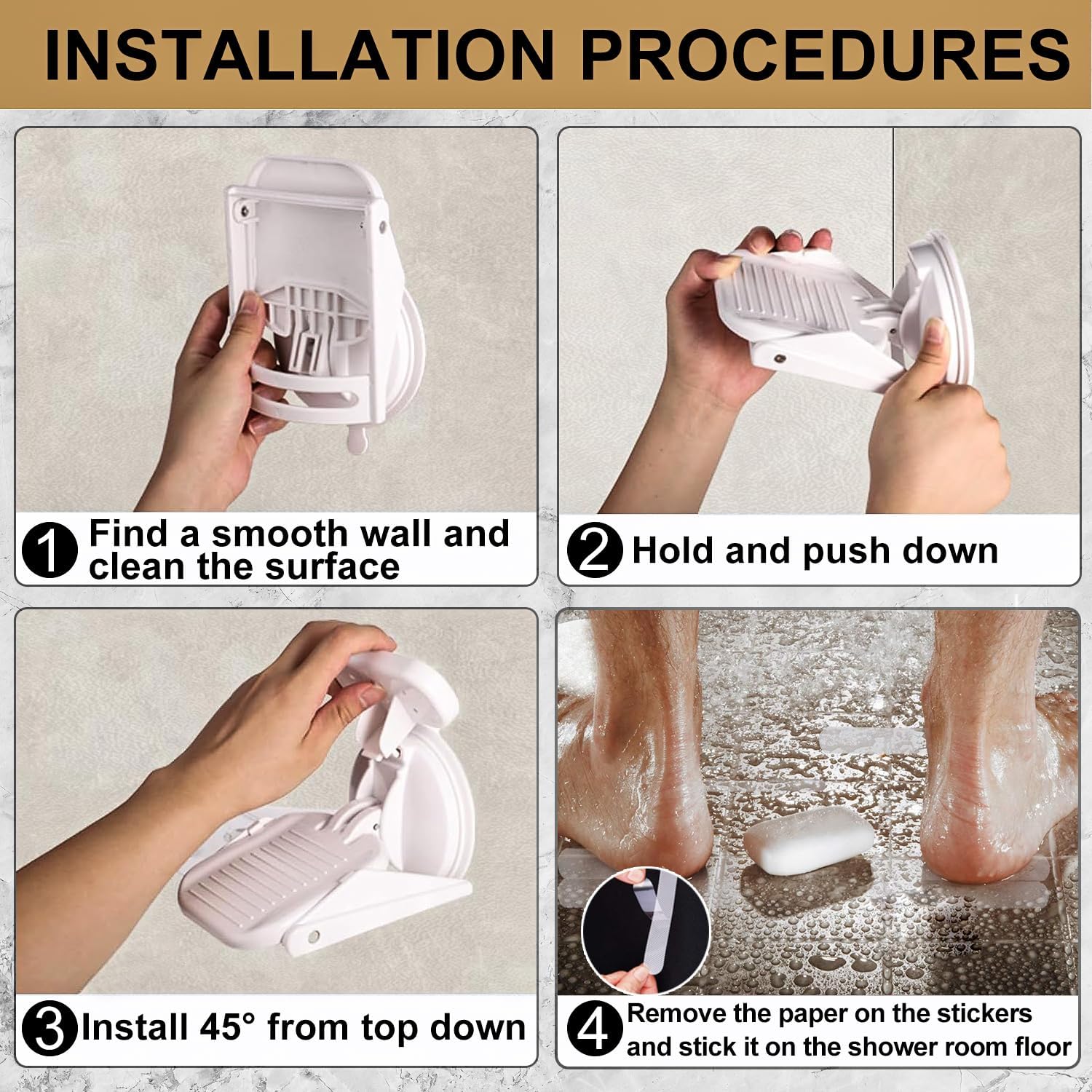 NUNET Reposapiés de ducha con ventosa, pedal de baño antideslizante con calcomanías antideslizantes para ducha, asistente de piernas de afeitado,