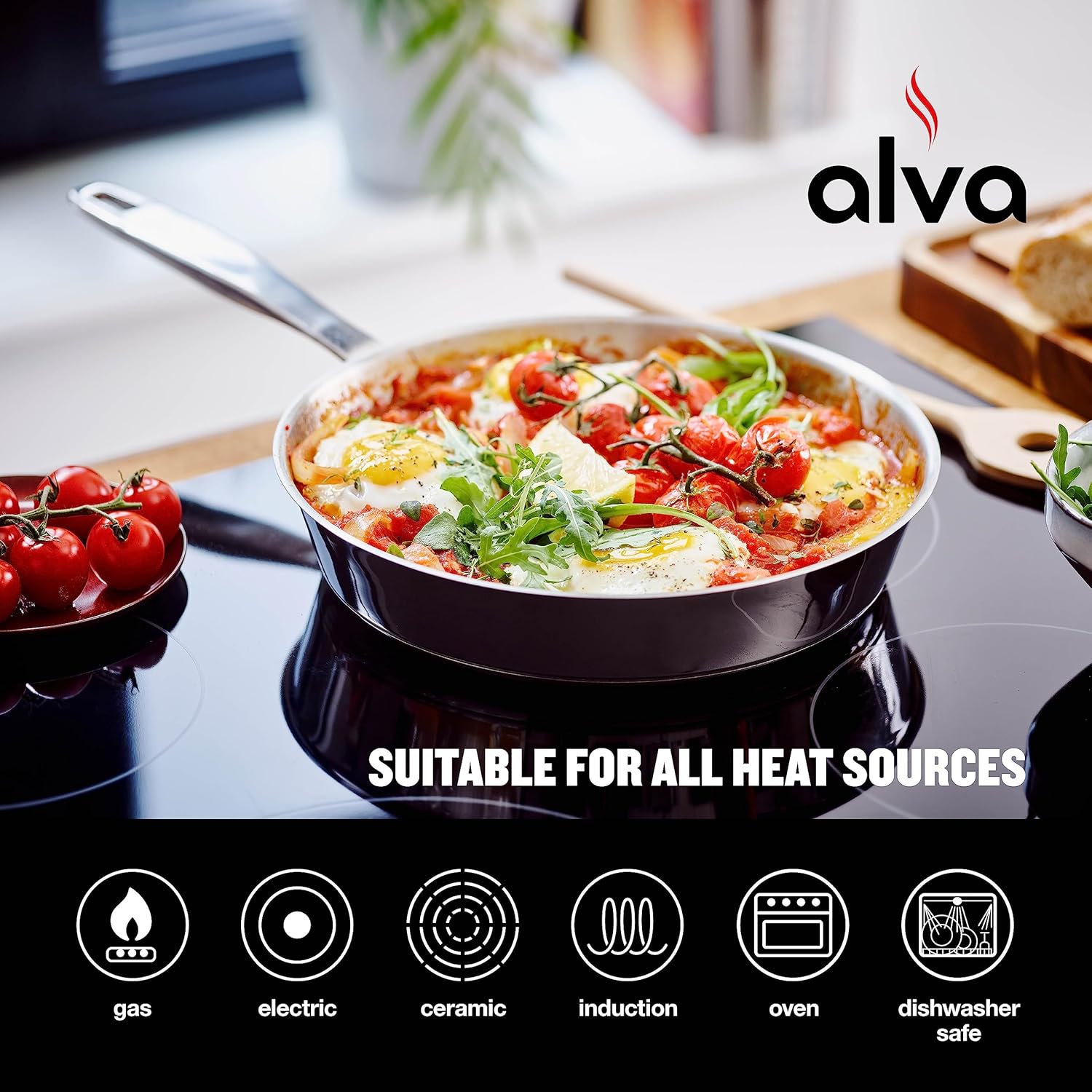 Alva Maestro – Sartén antiadherente, aluminio recubierto de cerámica para un diseño contemporáneo, no tóxico, sin PFAS ni PFOA, apto para horno con