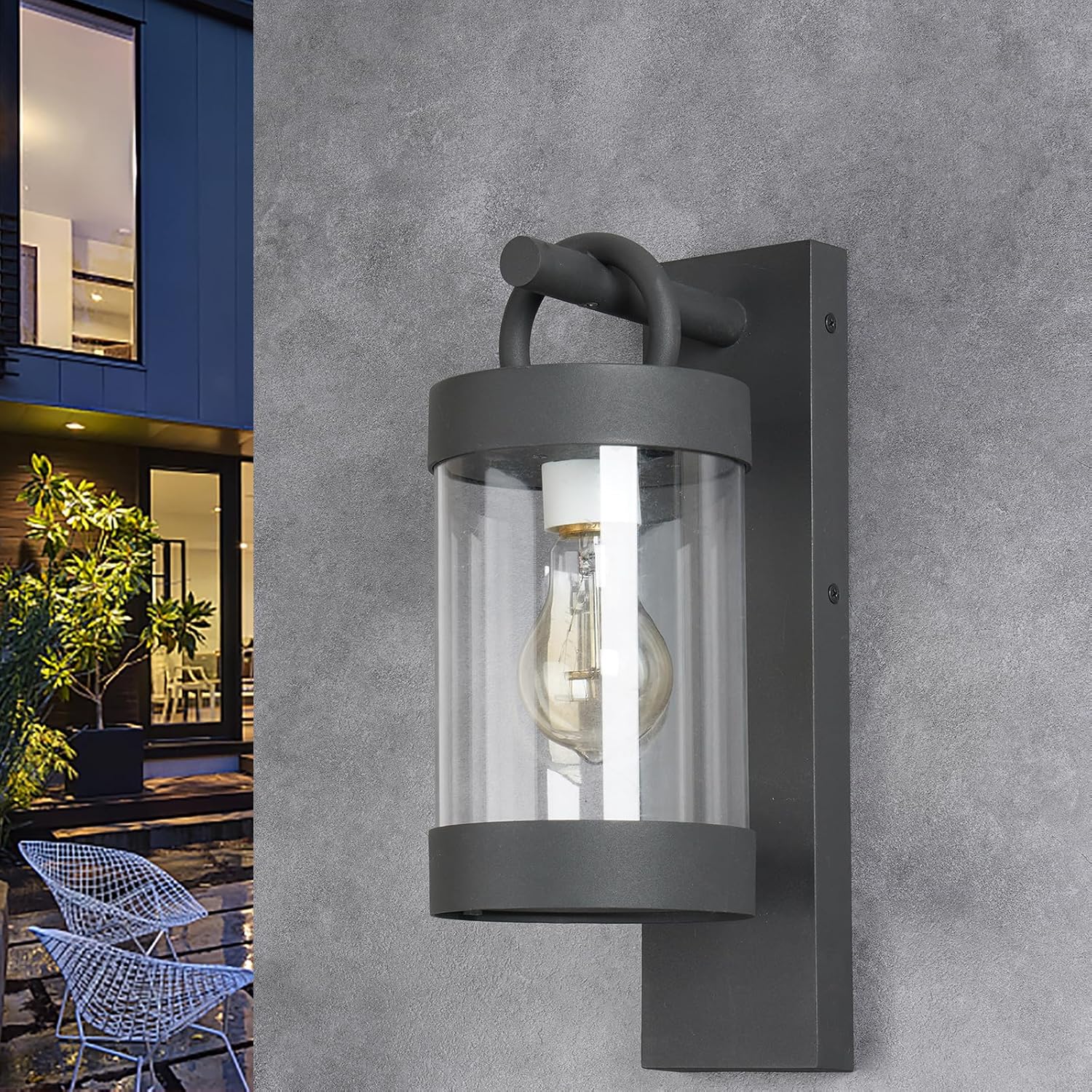 Lámparas de exterior del anochecer al amanecer para casa, E26 moderna luz exterior para porche, impermeable, linterna de montaje en pared para
