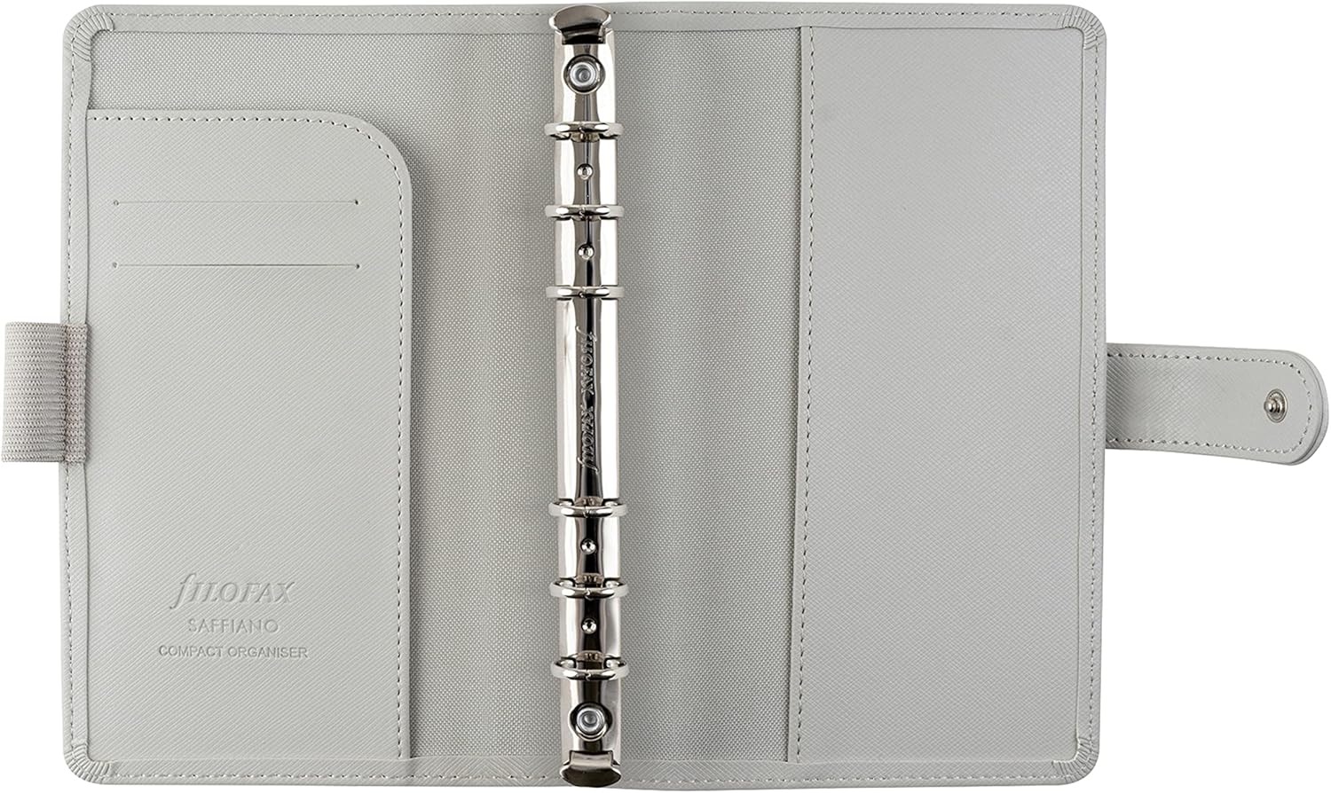 Filofax Saffiano – Organizador personal compacto, granito, grano cruzado, aspecto de cuero, seis anillos, calendario semanal para ver, multilingüe,