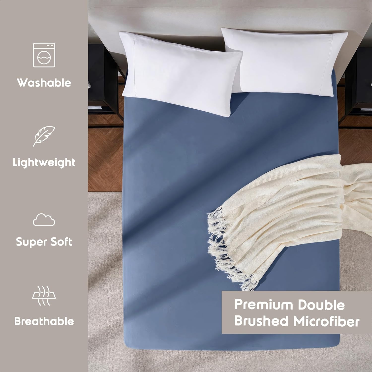 Nestl Bedding – Sábanas bajeras con bolsillo profundo de 53 cm, Microfibra, Azul marino, gemelo