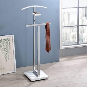 Kings Brand Furniture – Vaccaro Soporte de metal y madera para traje, perchero, blancocromo Kings Brand Furniture – Vaccaro Soporte de metal y madera para traje, perchero, blancocromo
