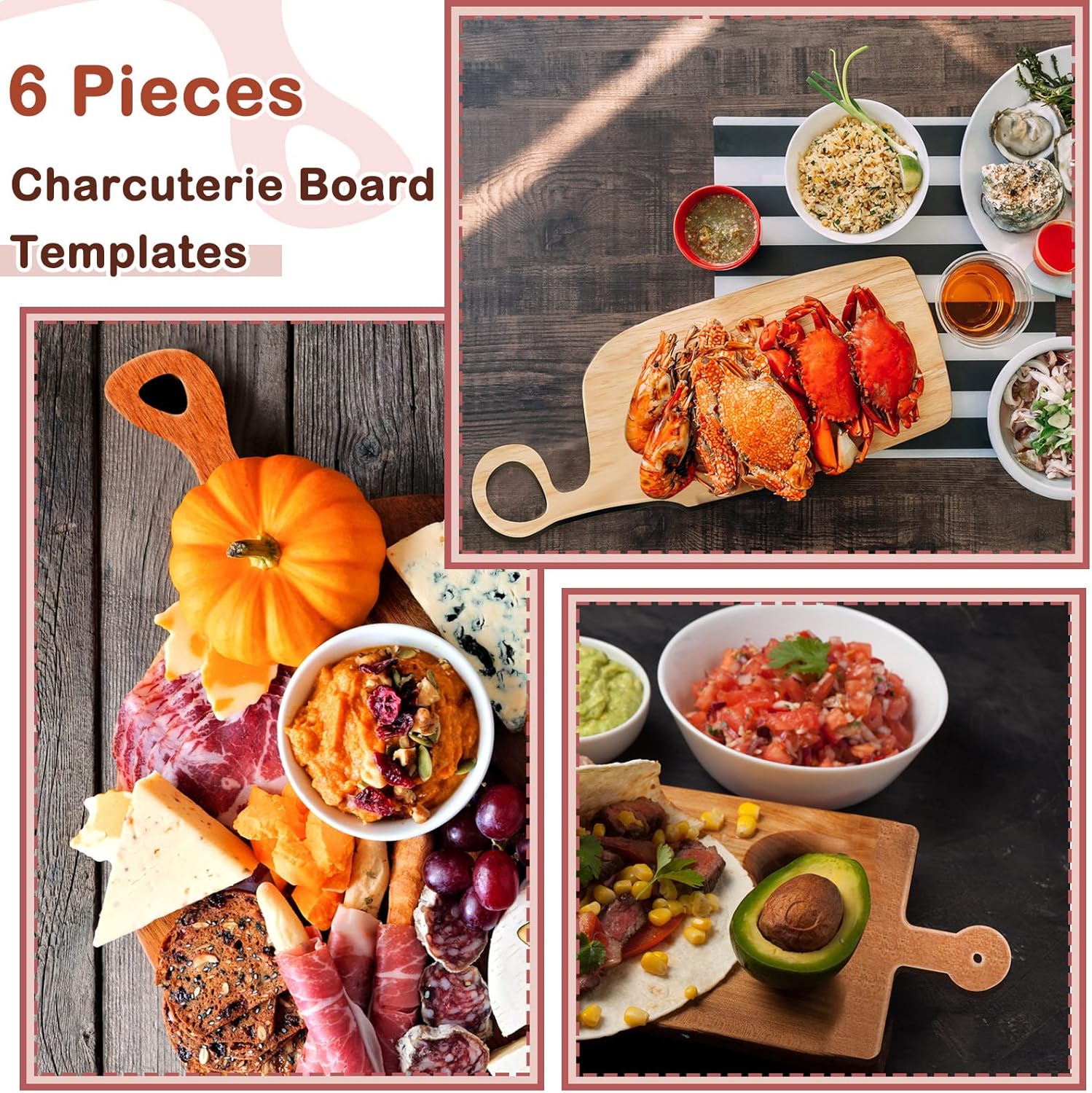 Frienda 6 Pcs Charcuterie Board Template Acrylic Router Template Cutting Board Template for Woodworking Thick Handle Template with 3 Pens Angled