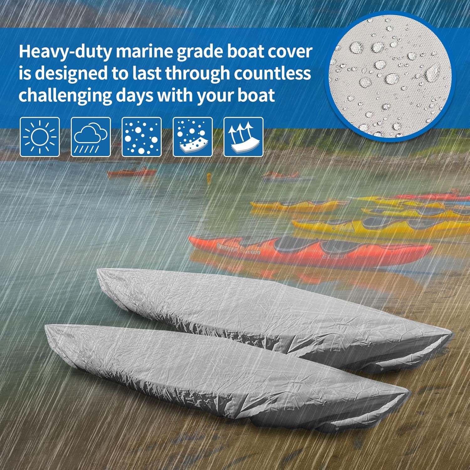 iCOVER – Funda para kayak, resistente al agua, para canoa, resistente a los rayos UV, cubierta para lancha de pesca para almacenamiento al aire