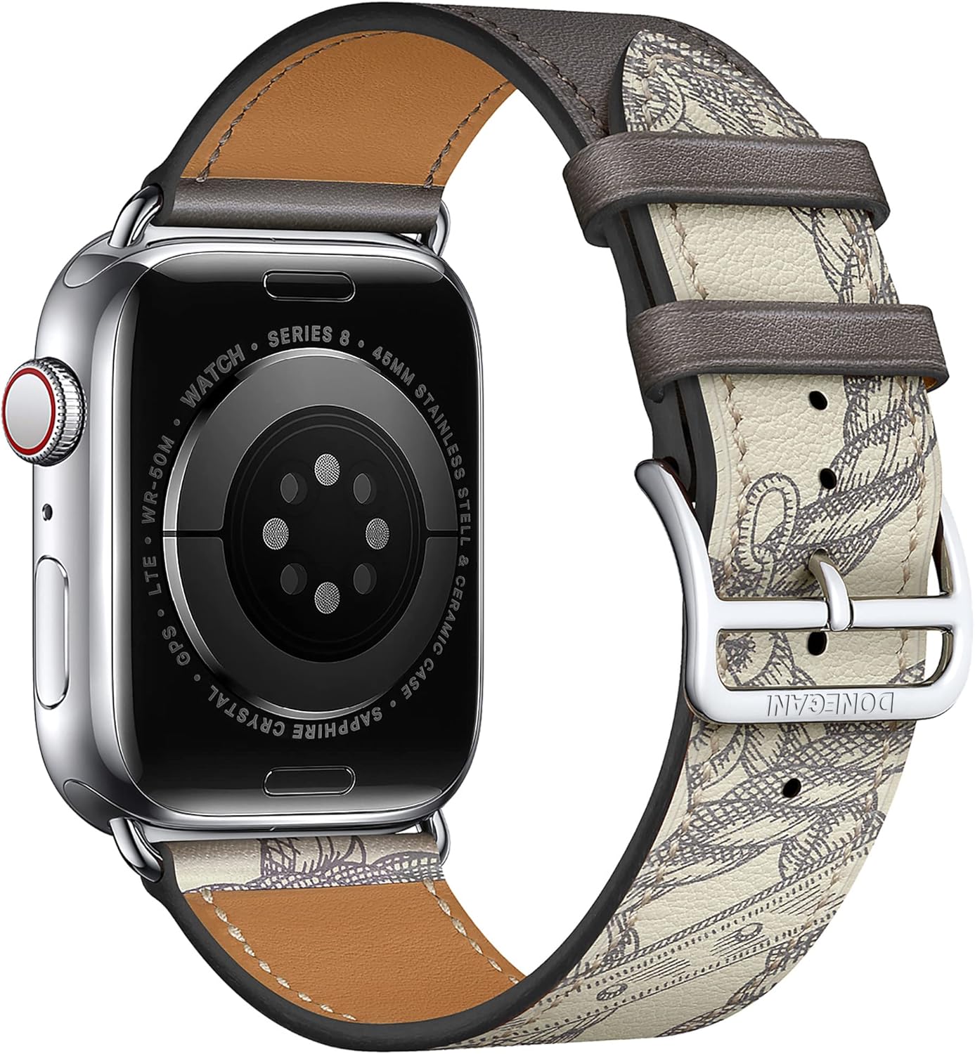 DONEGANI LB1 – Correa de cuero compatible con Hermes Apple Watch Series Ultra 9 8 7 6 5 4 3 2 1 SE  1.929 in 1.772 in 1.732 in 1.654 in 1.614 in