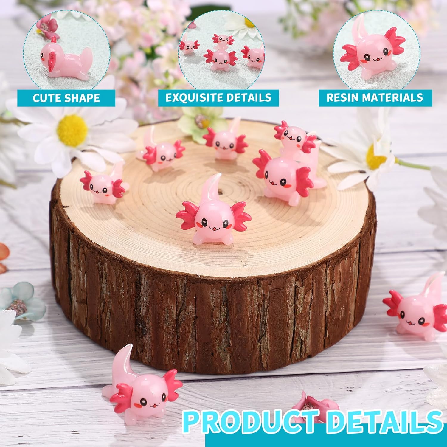 100 figuras miniatura de ajolote de resina rosa, figuras de animales pequeños, dijes de ajolote, micro adornos de paisaje para jardín, manualidades,