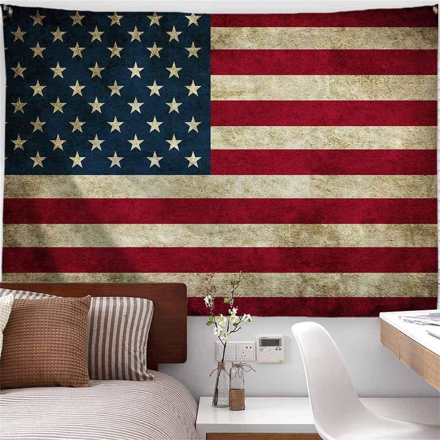 PROCIDA Tapiz de bandera estadounidense para colgar en la pared, diseño retro vintage de estrellas y rayas, tapiz de pared para dormitorio, sala de