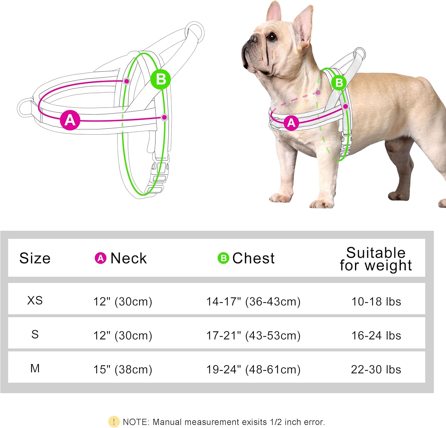 Beirui Arnés sin tirones para perros pequeños y medianos, arnés de neopreno suave de ajuste rápido con clip frontal duradero y clip trasero, ligero