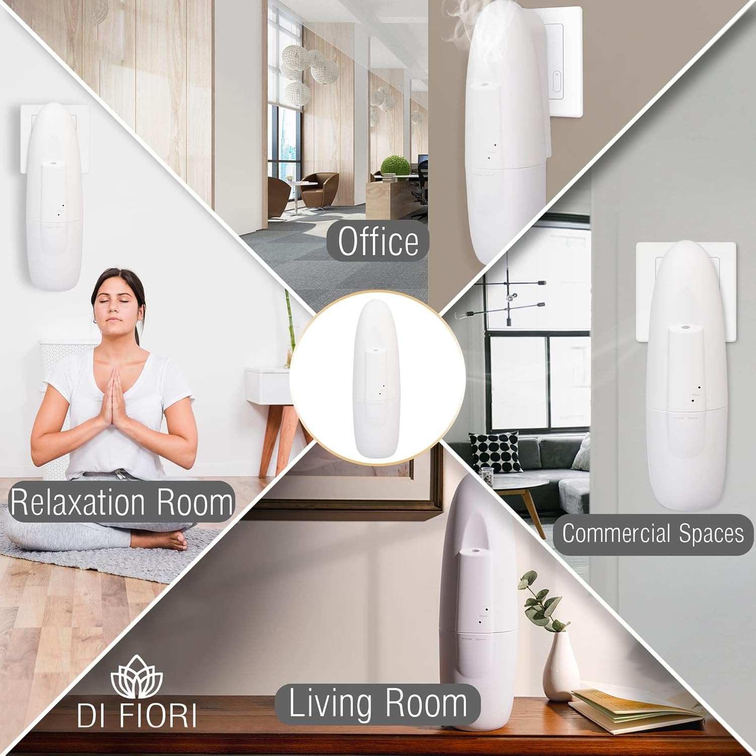 DI FIORI – Difusor inteligente de aroma sin agua – Bluetooth – Difusor de aromaterapia, portátil enchufable, difusor de aceite esencial para