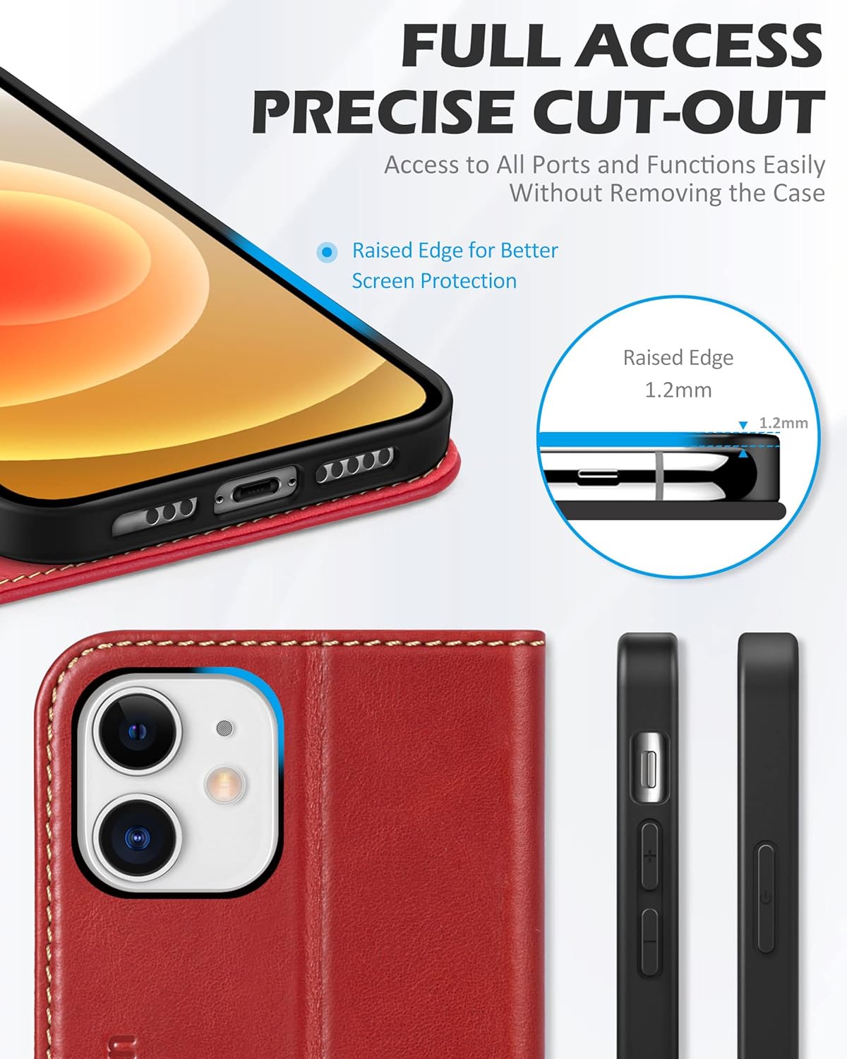 SHIELDON Funda tipo cartera para iPhone 12 Pro de 6.1 pulgadas, piel auténtica para iPhone 12, función atril y bloqueo RFID, ranuras para tarjetas