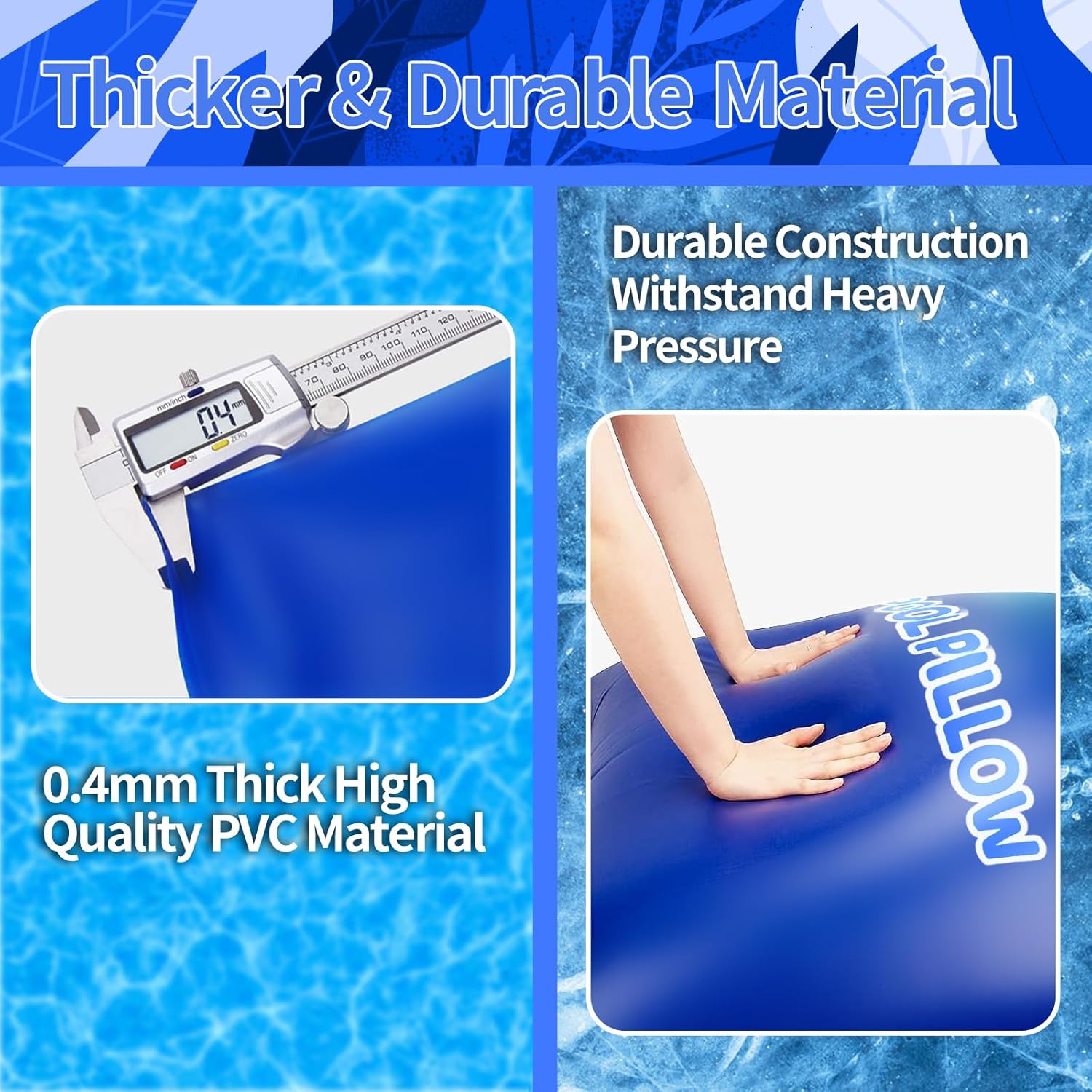 Almohadas de piscina de 4 x 4 pies para piscinas sobre el suelo, almohada de aire de PVC de 0.016 in de grosor y duradera para invernar, ecualizador