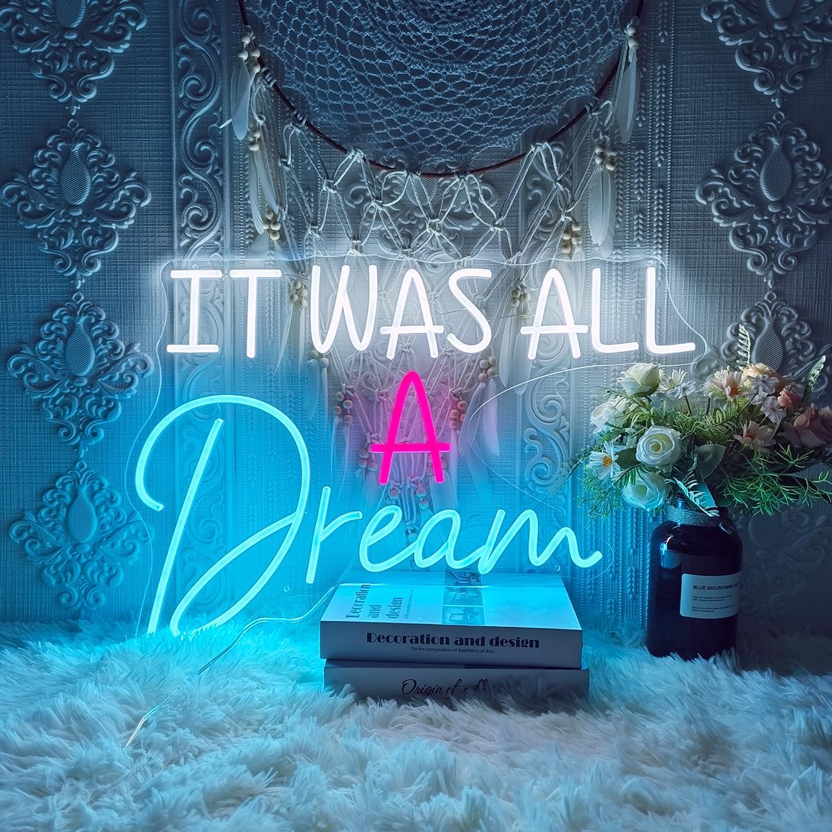 Letreros de neón con texto en inglés “IT WAS ALL A Dream”, luces LED de neón para decoración de pared, letrero iluminado para fiesta de cumpleaños,