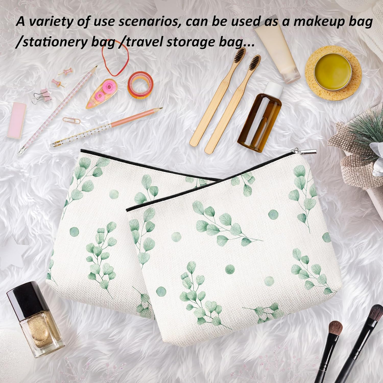 Bolsa de maquillaje de hojas verdes, bolsa de cosméticos florales de hojas verdes para mujeres, regalos para amantes de las plantas, regalos para