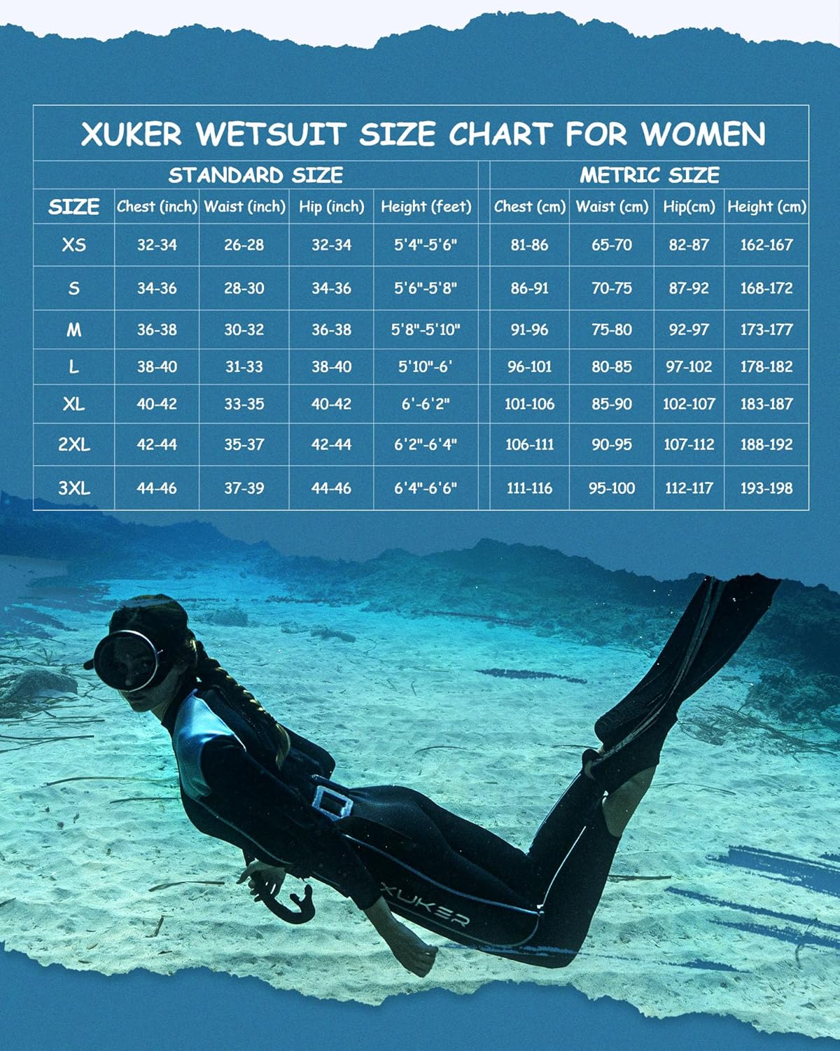 XUKER Traje de neopreno para mujer y hombre, 0.079 in, 0.118 in, neopreno con cremallera frontaltrasera en agua fría, traje de buceo de cuerpo
