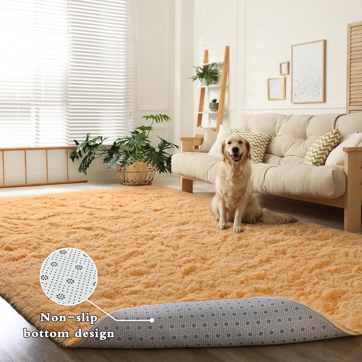 DweIke – Alfombras de área peludas supersuaves y mullidas de 6 x 9 pies, color naranja claro, para sala de estar, dormitorio, habitación de niñas y
