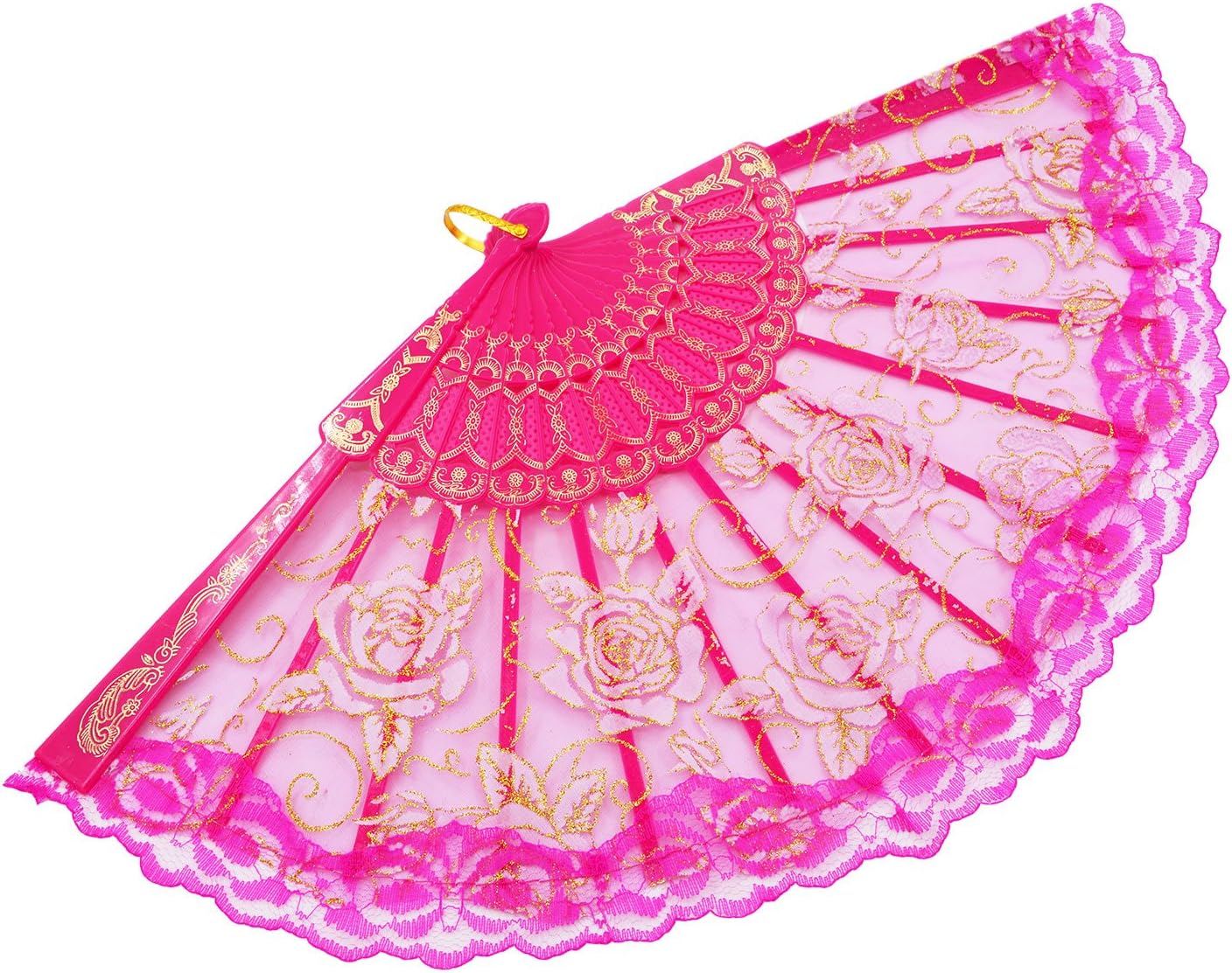 Amajiji abanicos plegables con diseño elegante y moderno de rosas, abanico de tela de encaje chinojaponés