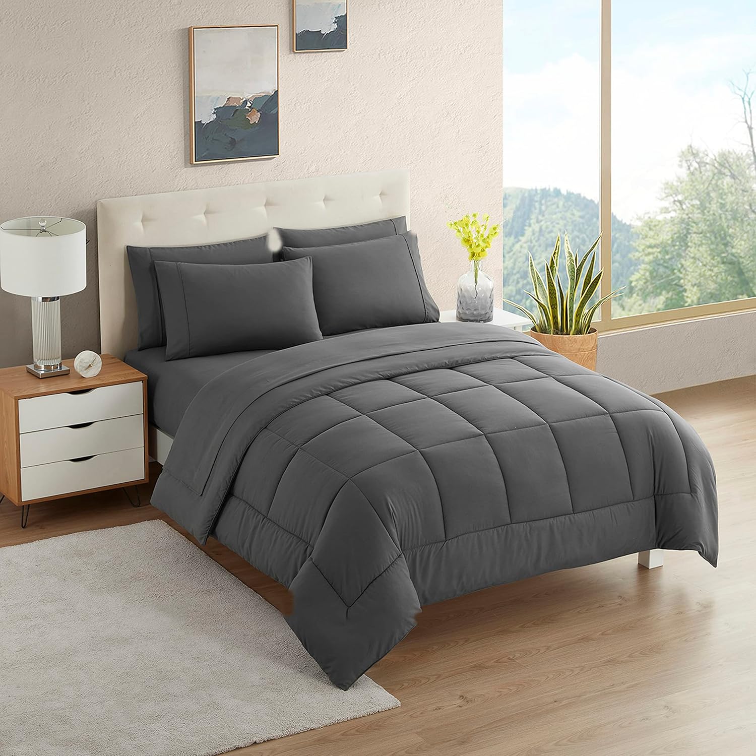 Dorm Room Essentials – Juego de edredón de 5 piezas tamaño individual en una bolsa para estudiantes universitarios, niños y niñas, individual, gris