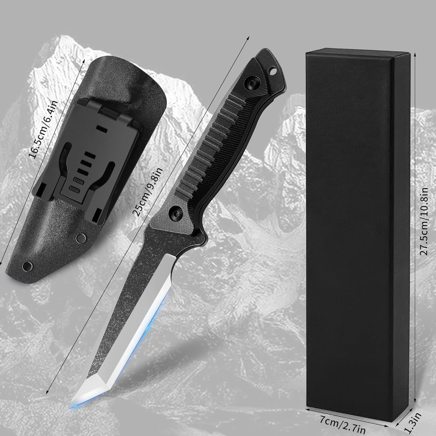 Brarvagur Cuchillo táctico de hoja fija  Cuchillo de caza con hebilla de cinturón de acero 420HC horizontal, cuchillos de hoja fija para acampar