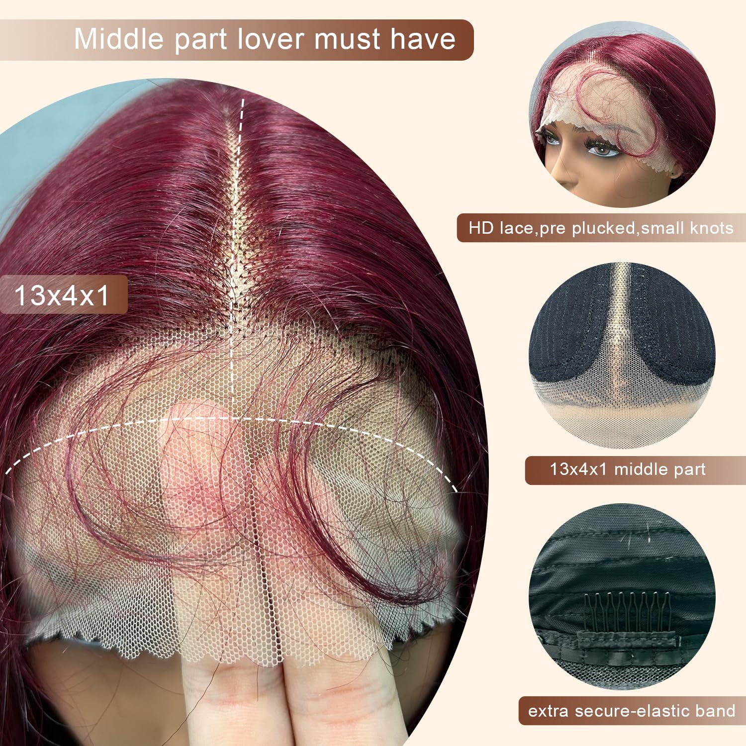 SOKU 99J – Pelucas de encaje frontal de color burdeos sintético prearrancado de 32 pulgadas de largo, pelucas de encaje frontal con cabello de bebé,