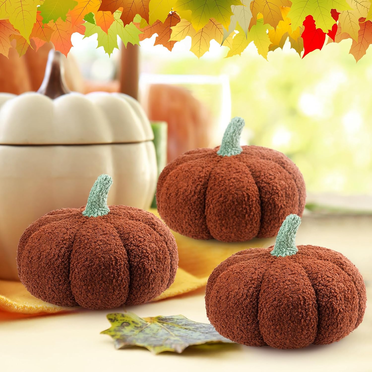 Namalu 3 cojines de calabaza de Acción de Gracias, cojines de calabaza 3D, cojín de calabaza para sofá, decoración del hogar para automóvil,