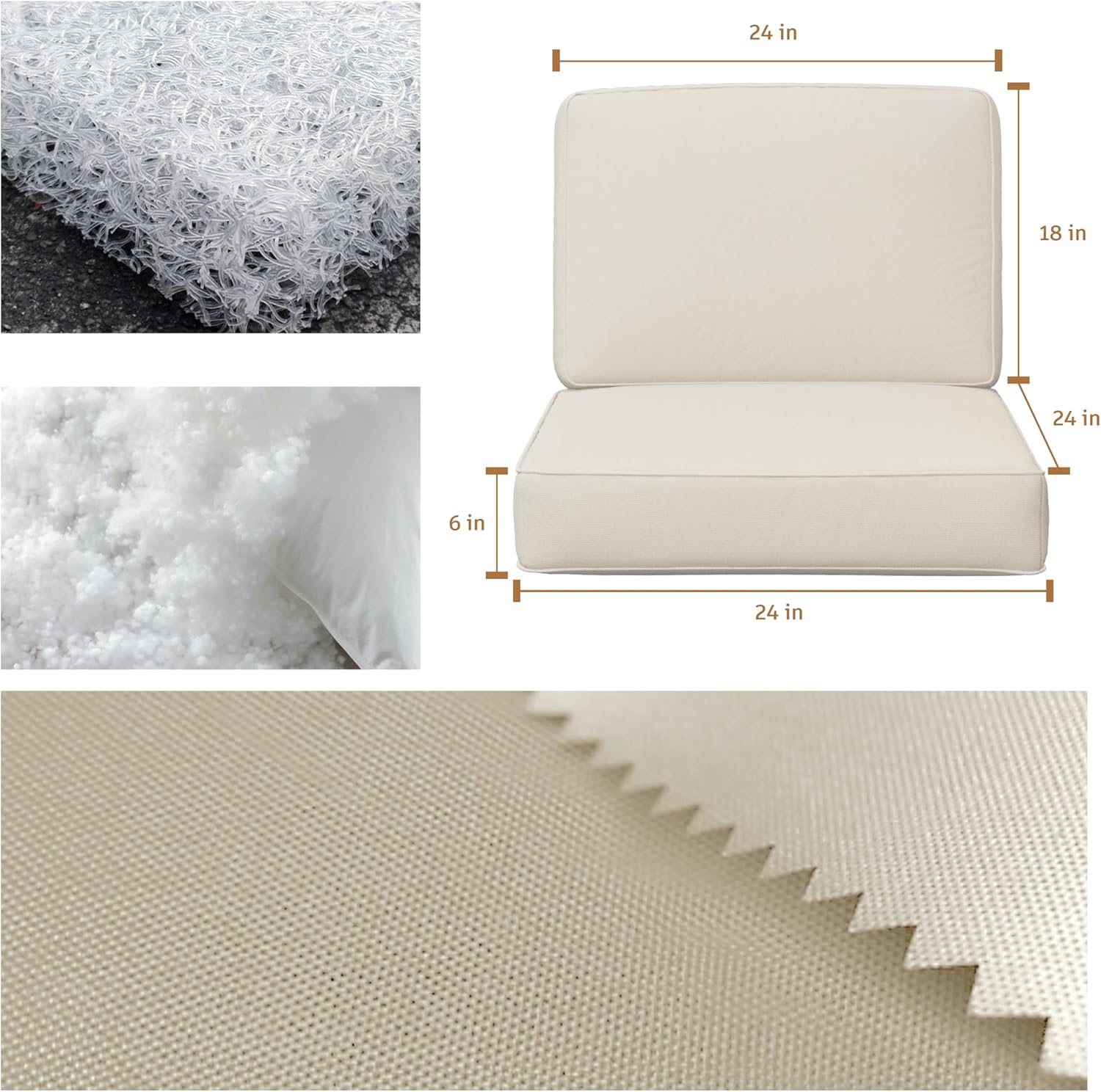 Juego de cojines de asiento profundo al aire libre impermeable, resistente a la decoloración, cojines de muebles de patio con funda extraíble Cojín