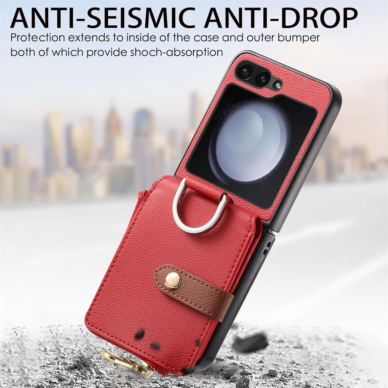 Asuwish Compatible con Samsung Galaxy Z Flip 5 5G 2023 – Funda tipo cartera y ranura para tarjetas, anillo con cierre magnético, accesorios de