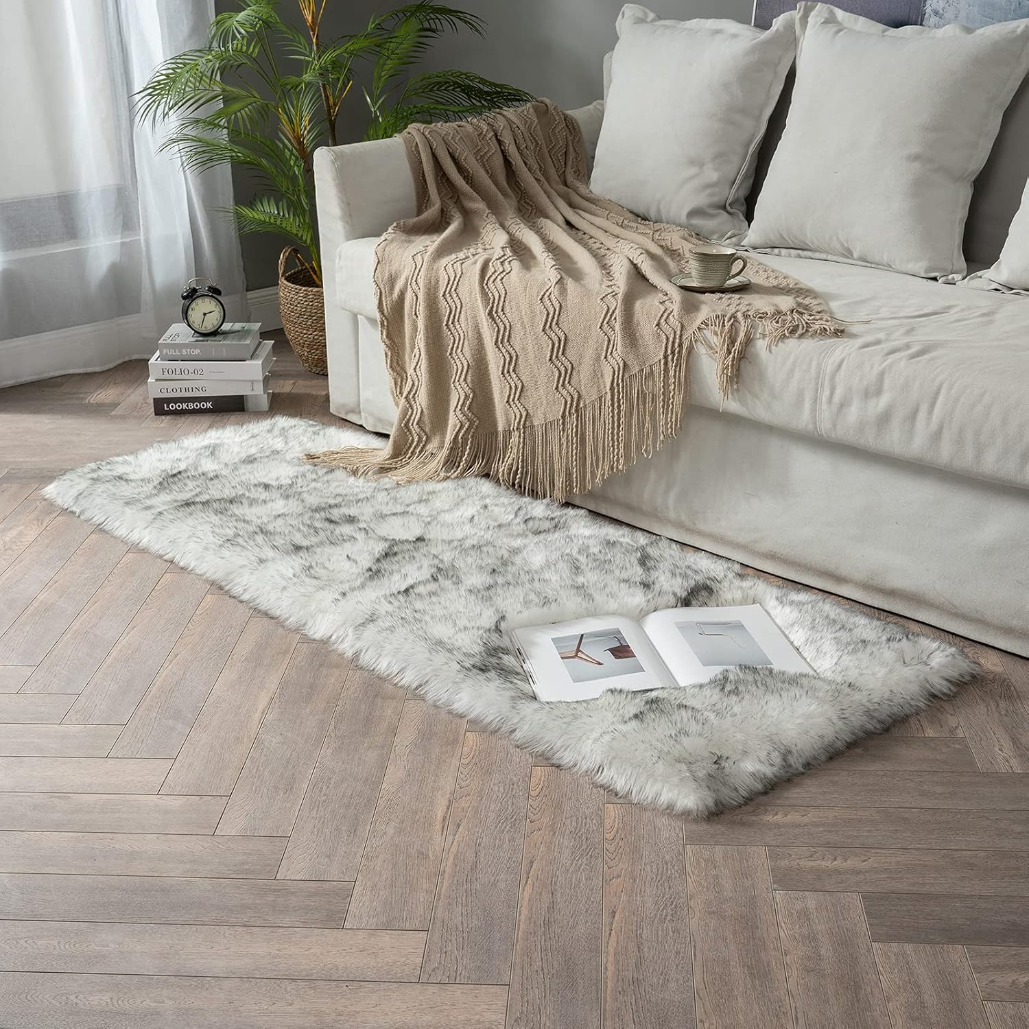 MIULEE – Tapete rectangular de pelo sintético, decorativo, supersuave, mullido, para poner al lado de la cama, sofá, suelo y habitación del bebé, 2