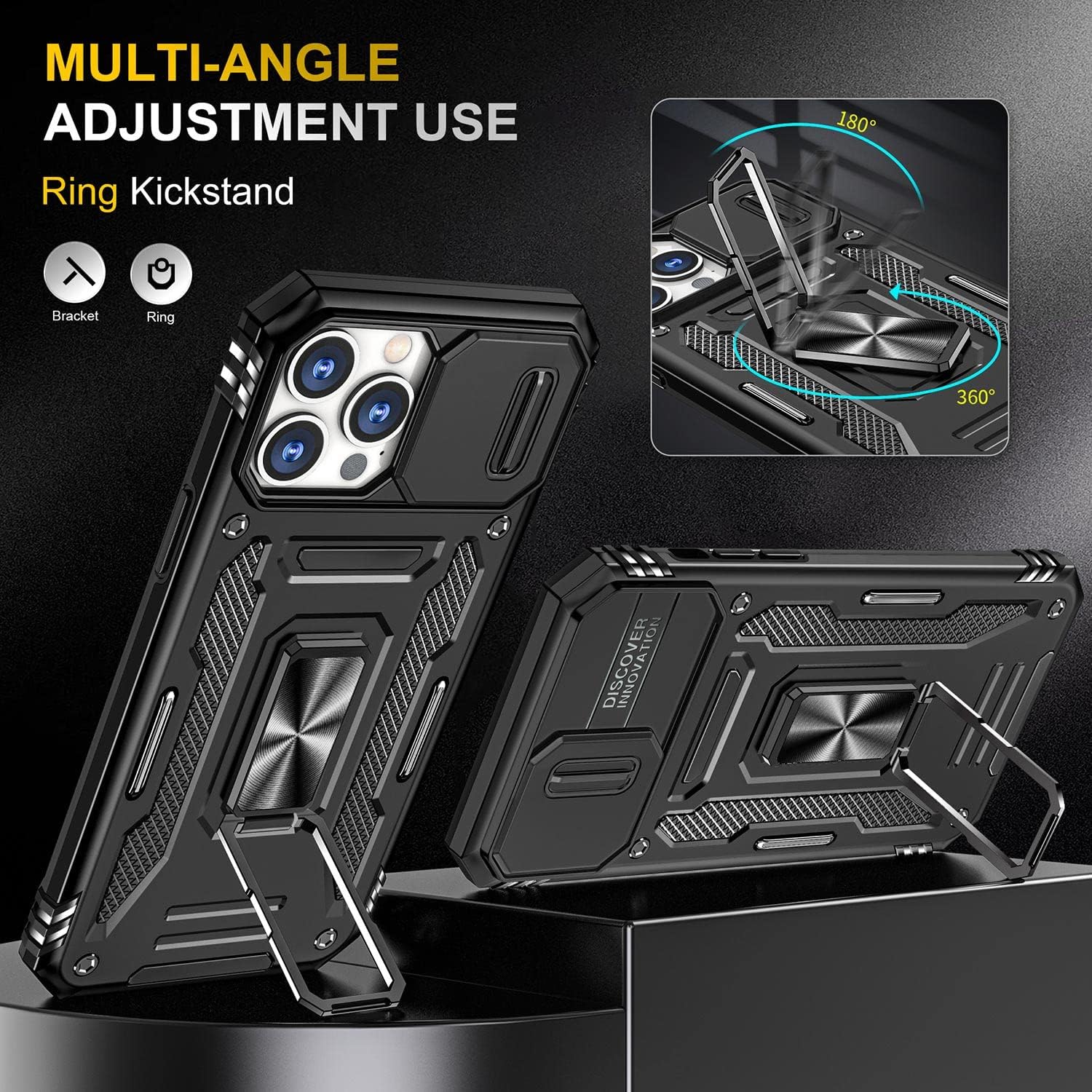 SEFING Funda para iPhone 12 Pro Max, funda para iPhone 12 Pro Max con funda para cámara, con soporte de anillo y función de montaje magnético para