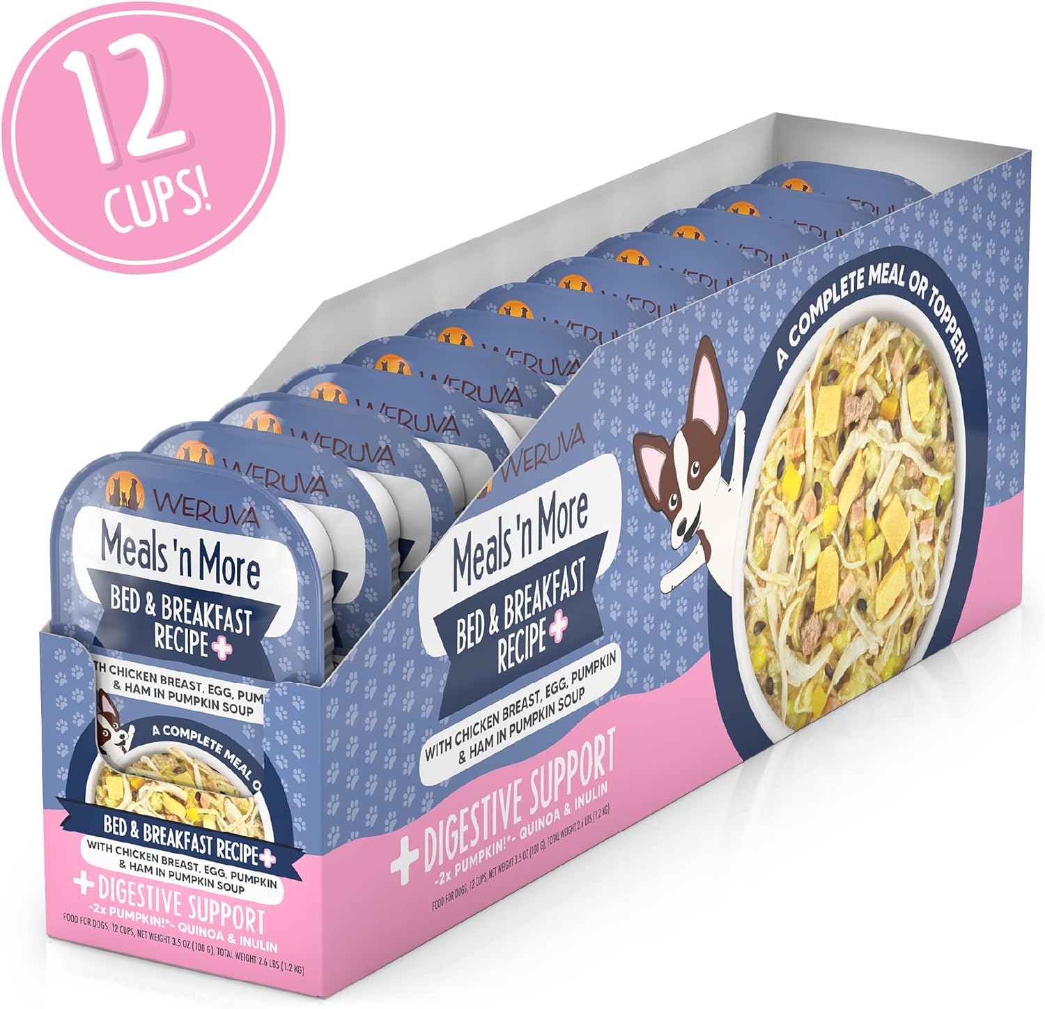 Weruva Meals ‘n More – Alimento húmedo natural para perros, Bed & Breakfast Plus soporte digestivo, taza de 3.5 onzas (paquete de 12)