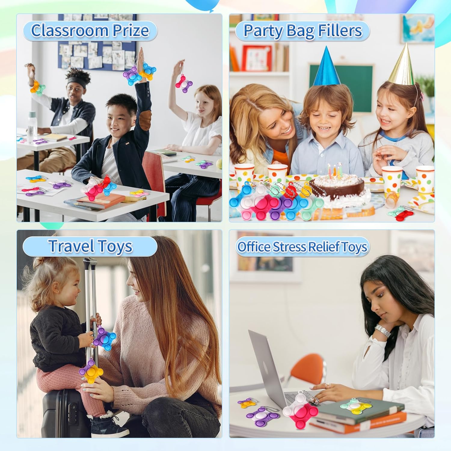 Paquete de 32 juguetes para ansiedad pequeños y grandes para reventar, recuerdos de fiesta, juguetes sensoriales de silicona para apretar, juguetes