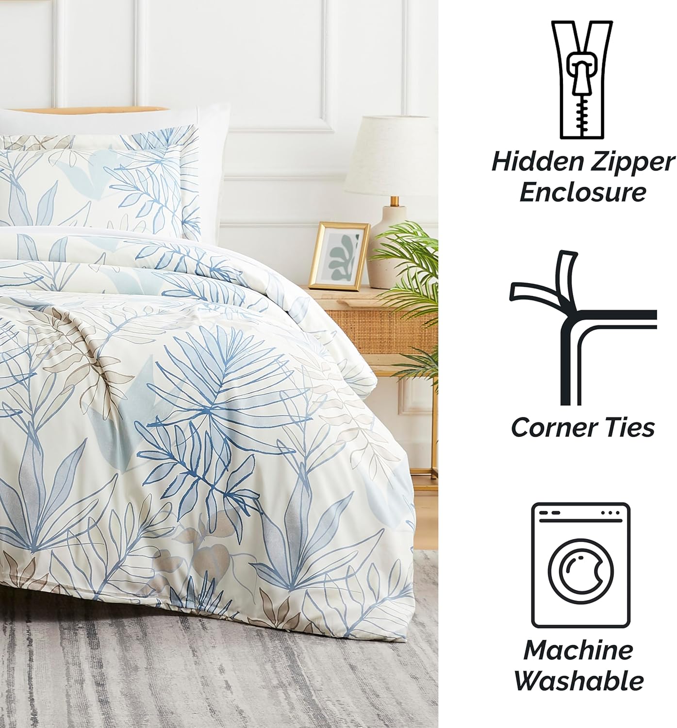 Southshore Fine Living, Inc. Tropic Leaf Collection – Juego de funda de edredón de gran tamaño, tamaño Queen, juego de funda de edredón estampada de