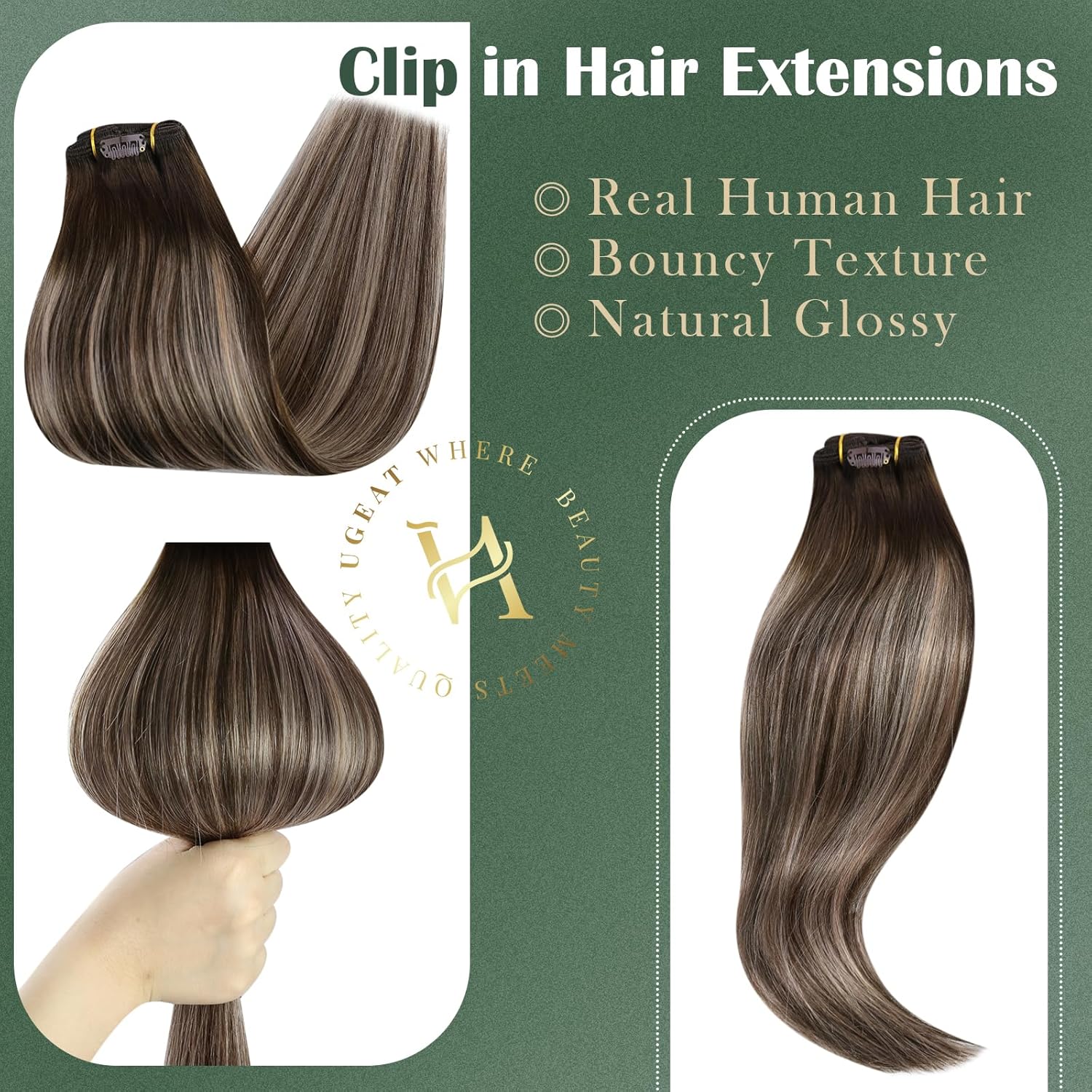 Ugeat – Extensiones de cabello humano real, con clip, 710 unidades, 4.23 onzas