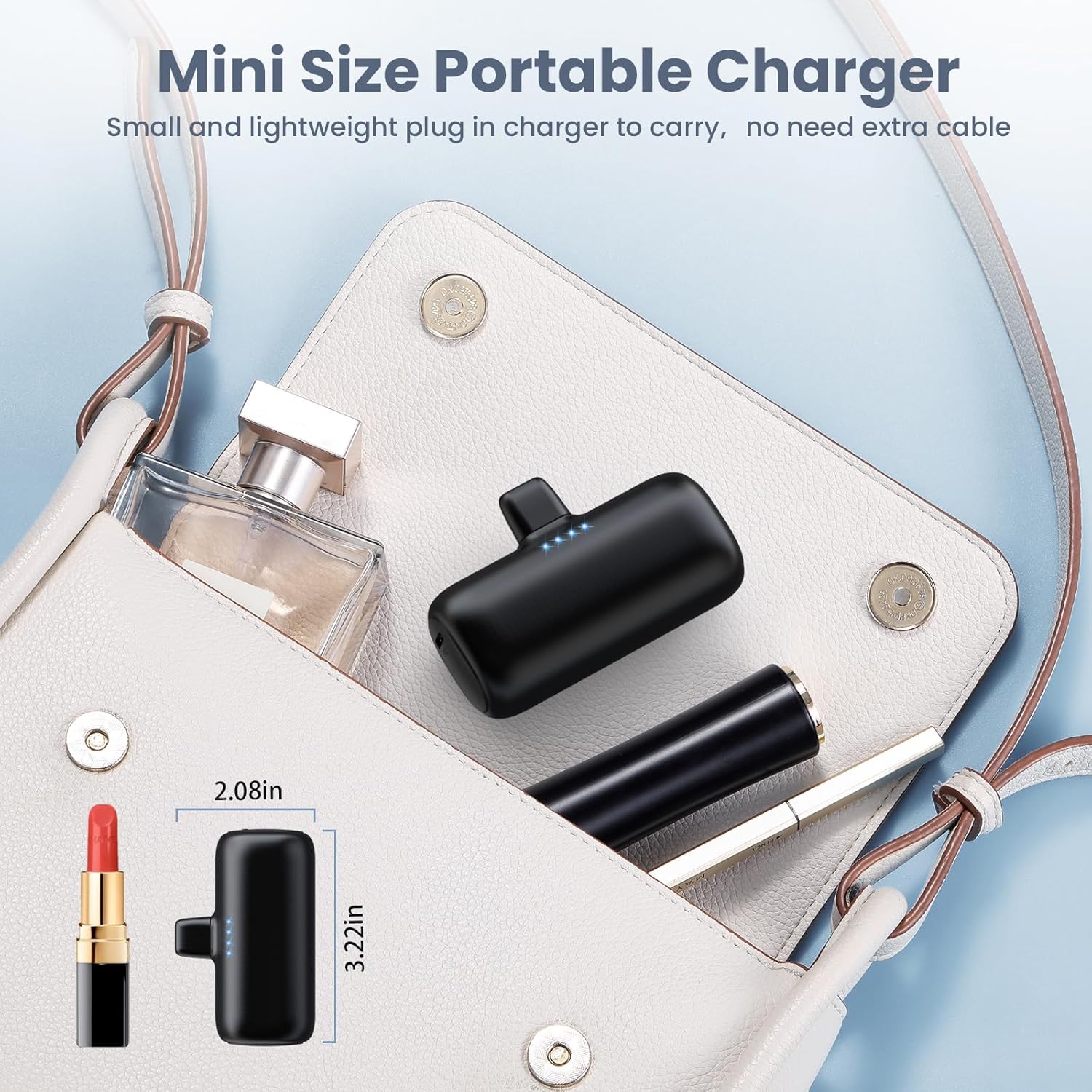Paquete de 2 Mini cargador portátil para iPhone, 5200 mAh ultra compacto PD carga rápida, cargador de batería enchufable, cargador de teléfono