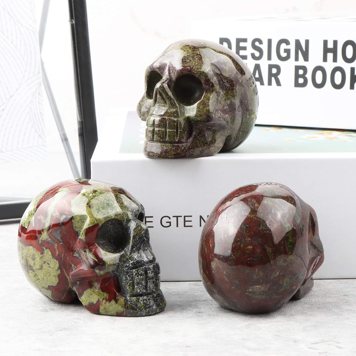 Artistone Figura decorativa de calavera de dragón de 2.0 pulgadas, decoración de calavera de Halloween, cristales y piedras curativas, estatua